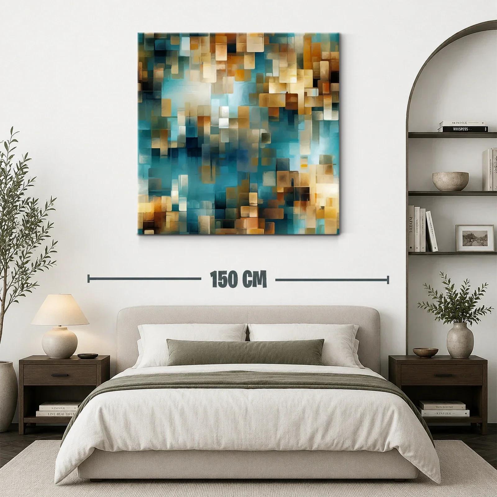 Composición abstracta con bloques en tonos azules y dorados — miniatura 3