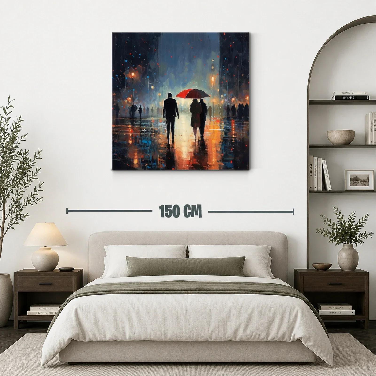 Escena romántica nocturna con paraguas rojo — miniatura 3