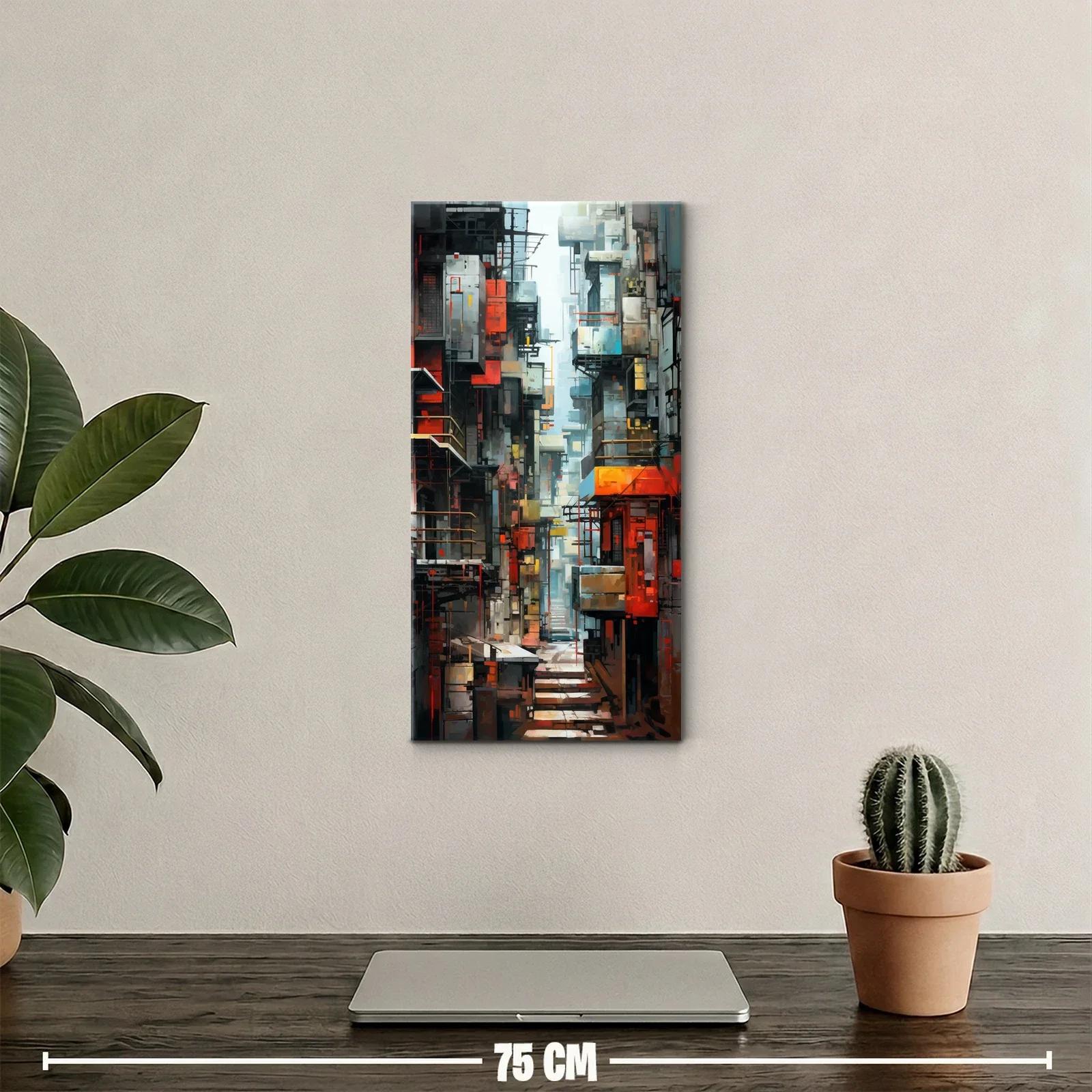Cuadro callejón urbano con luces rojas y naranjas — miniatura 2