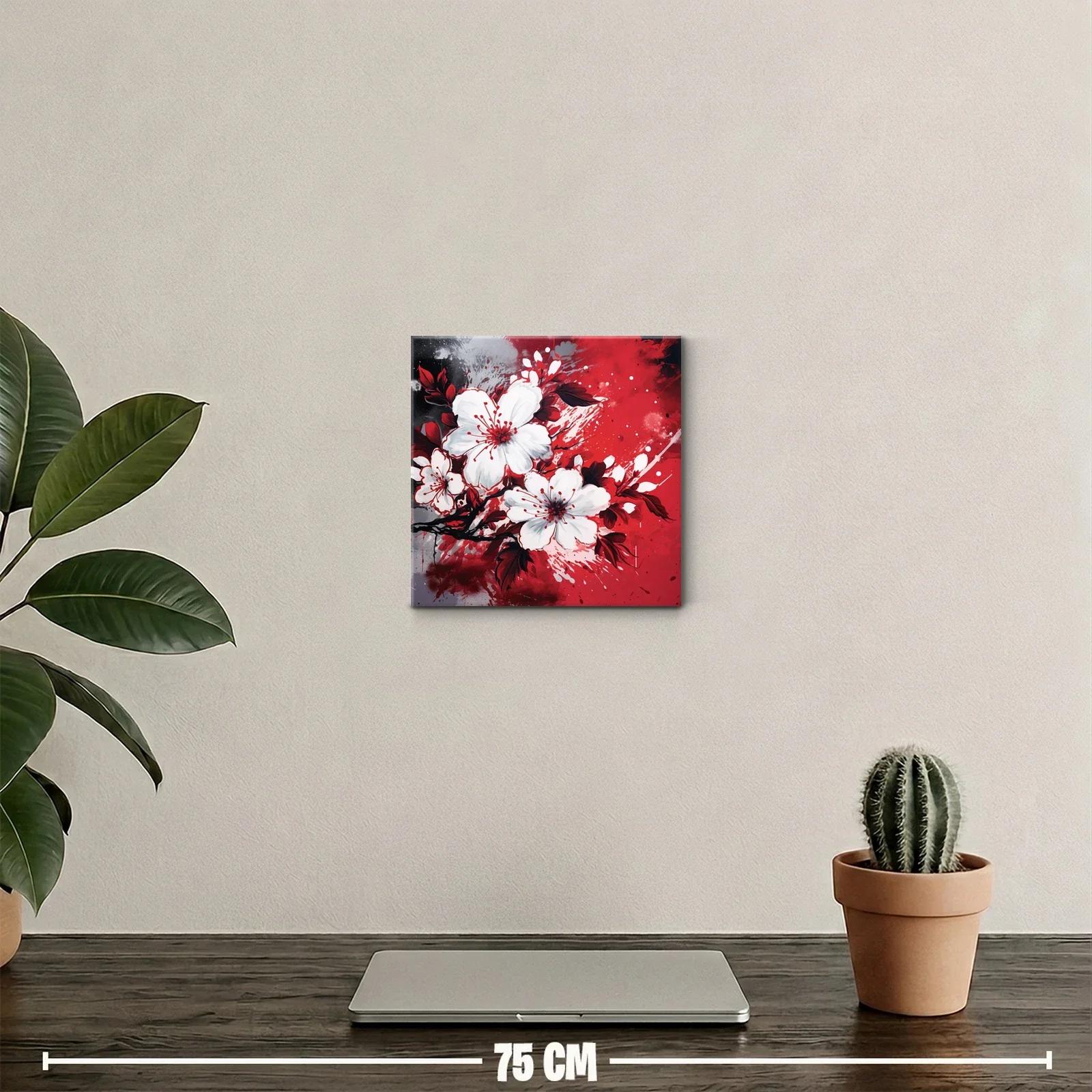Flores blancas vibrantes sobre fondo rojo y negro moderno — miniatura 2