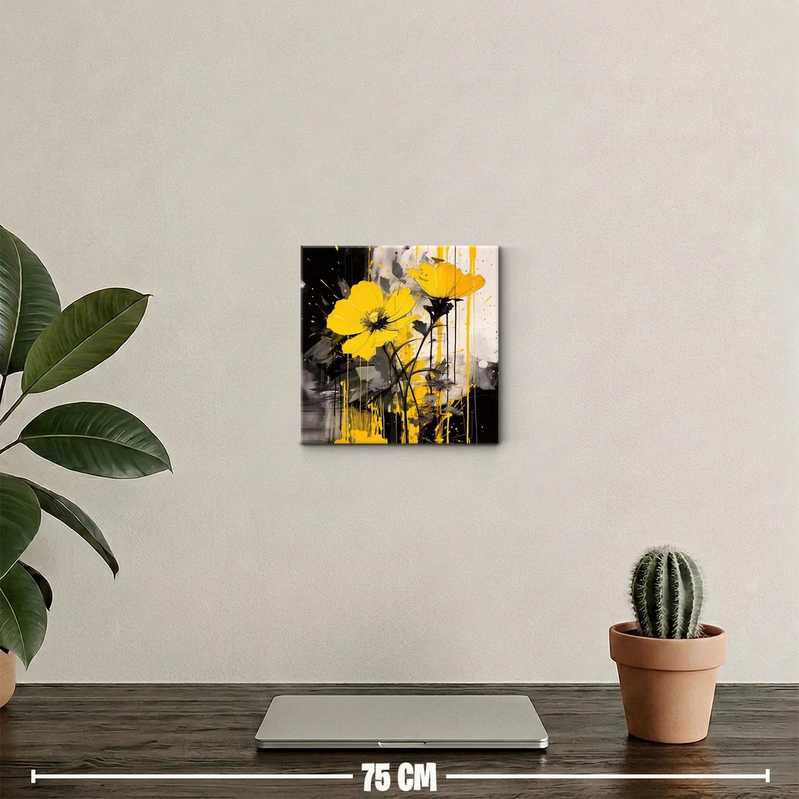 Vibrante cuadro floral con tonos amarillos y contraste negro — miniatura 2