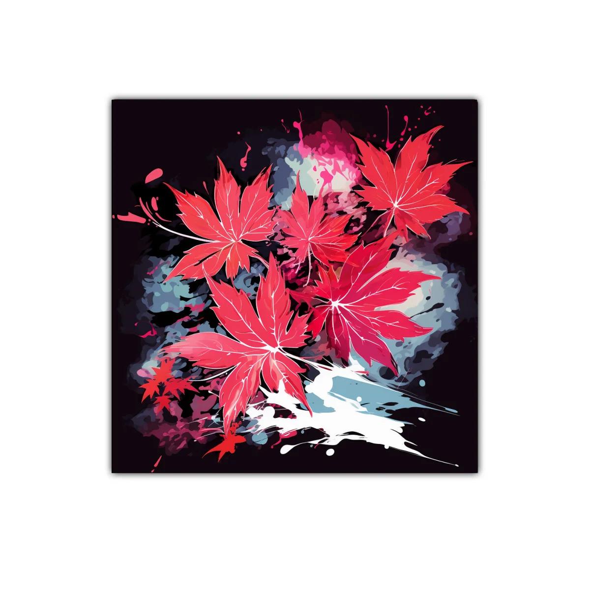 Cuadro decorativo con vibrantes hojas rojas y fondo oscuro — imagen principal