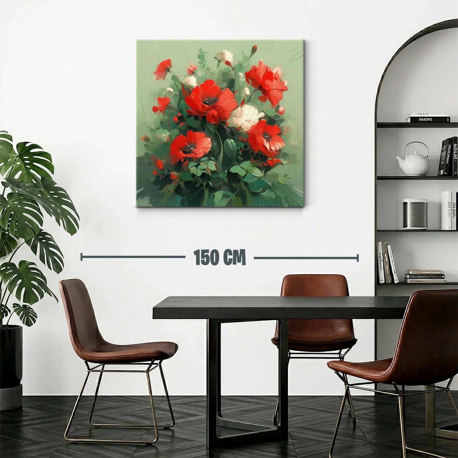 Ramo vibrante de amapolas rojas y blancas sobre fondo verde — miniatura 2