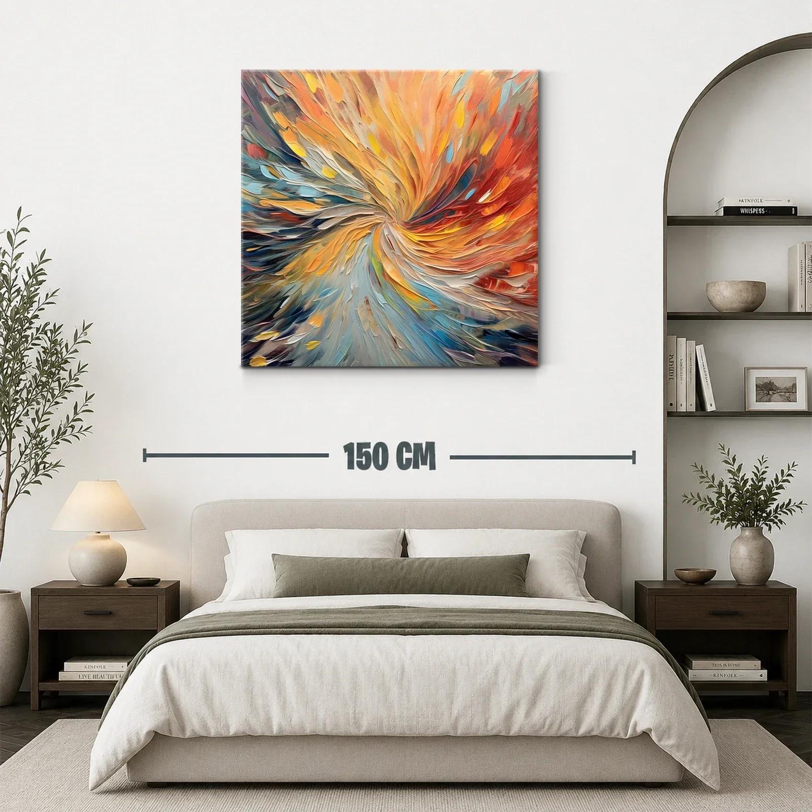 Cuadro abstracto en espiral con tonos cálidos y fríos — miniatura 3
