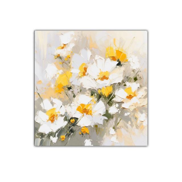 Cuadro decorativo de flores blancas y amarillas vibrantes