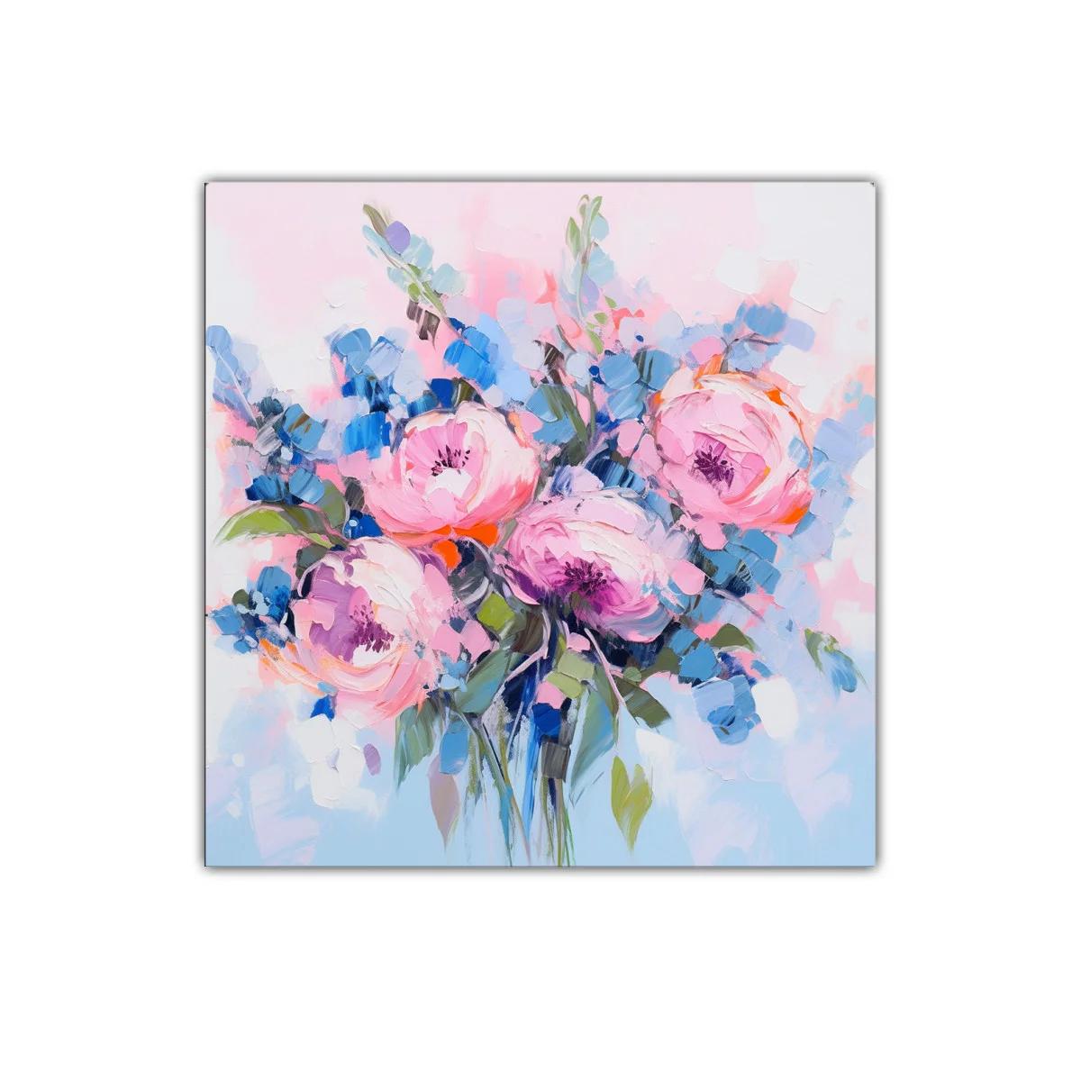 Cuadro decorativo con ramo floral en tonos pastel y vibrantes