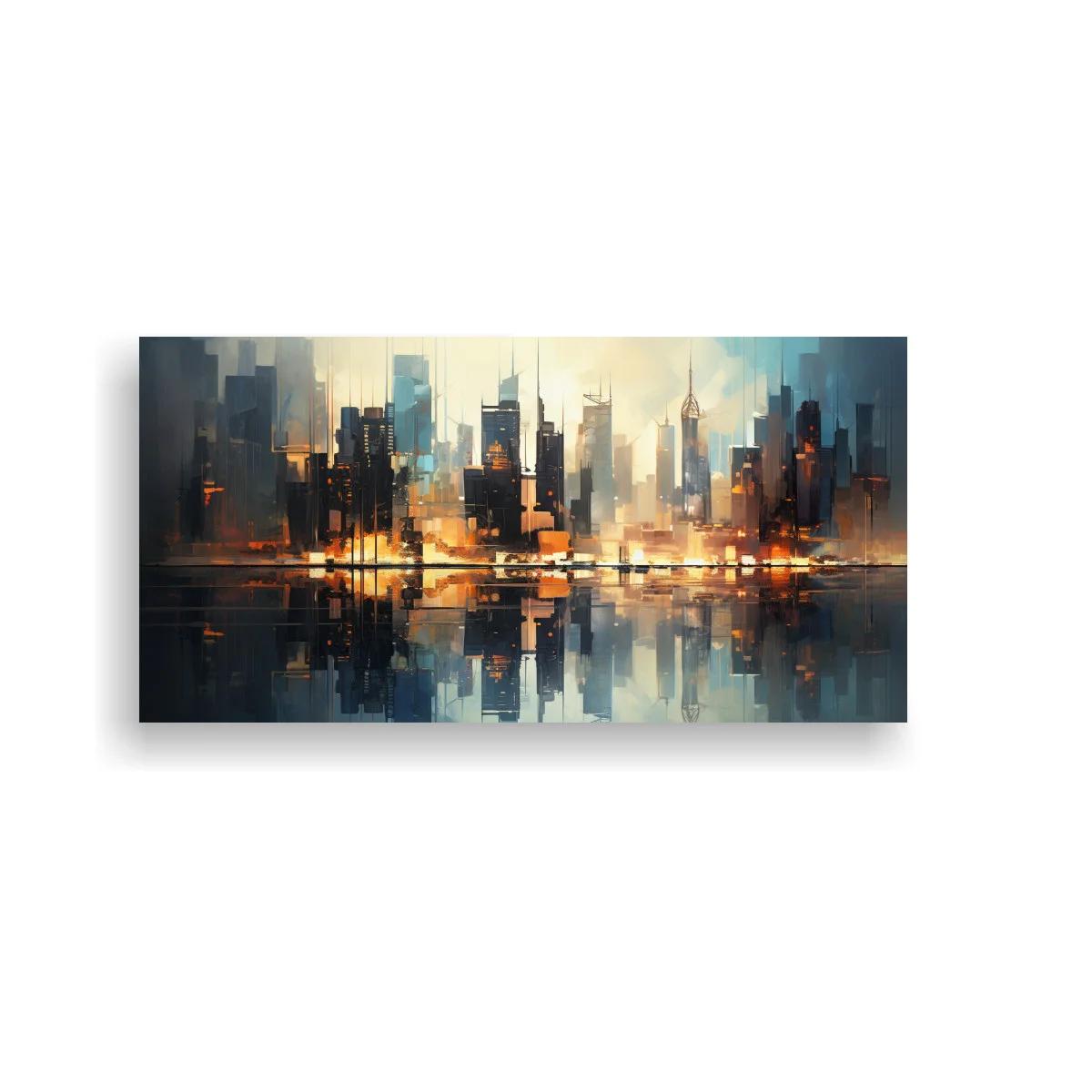 Cuadro skyline urbano con reflejo amplio