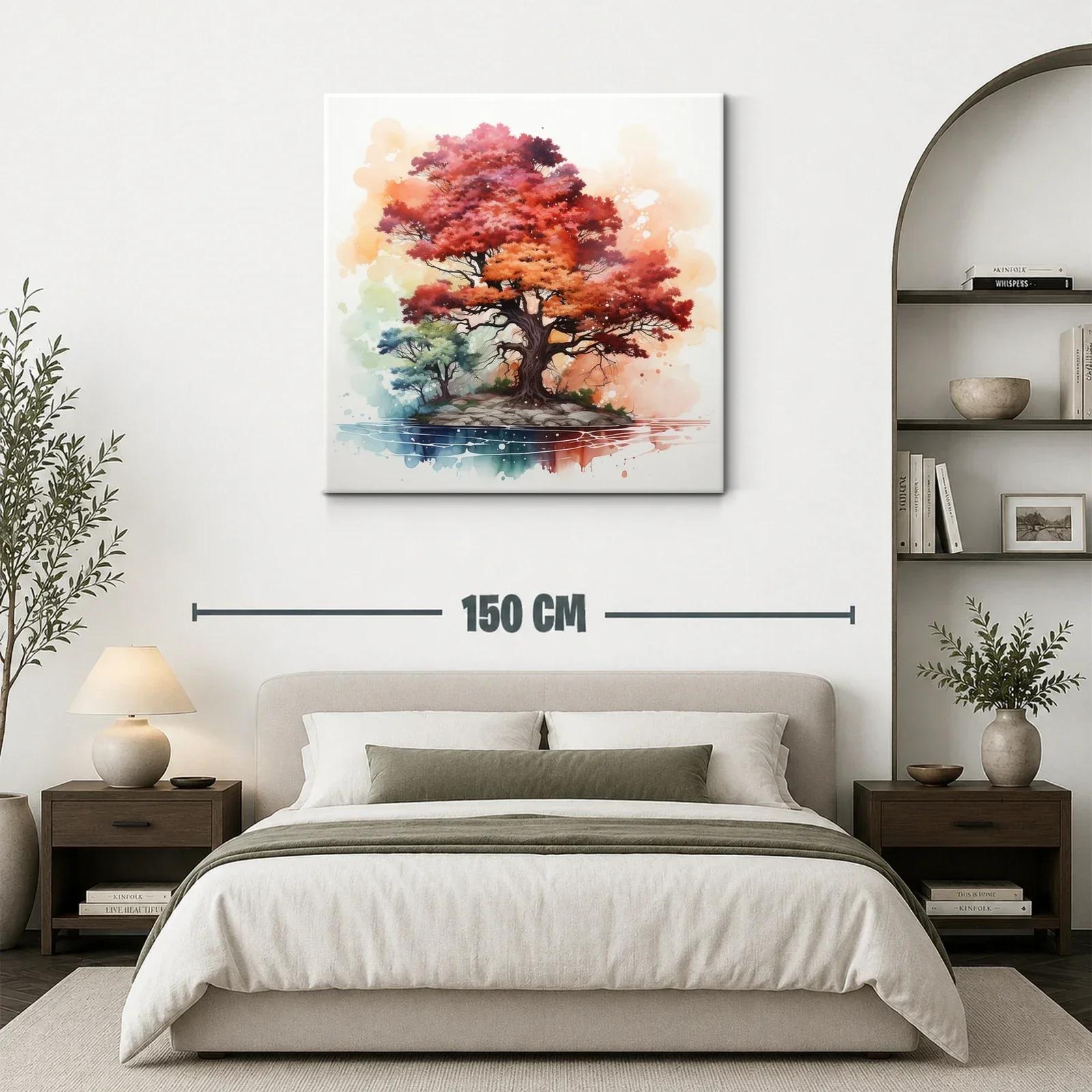 Árbol vibrante en isla con tonos otoño y acuarela — miniatura 3