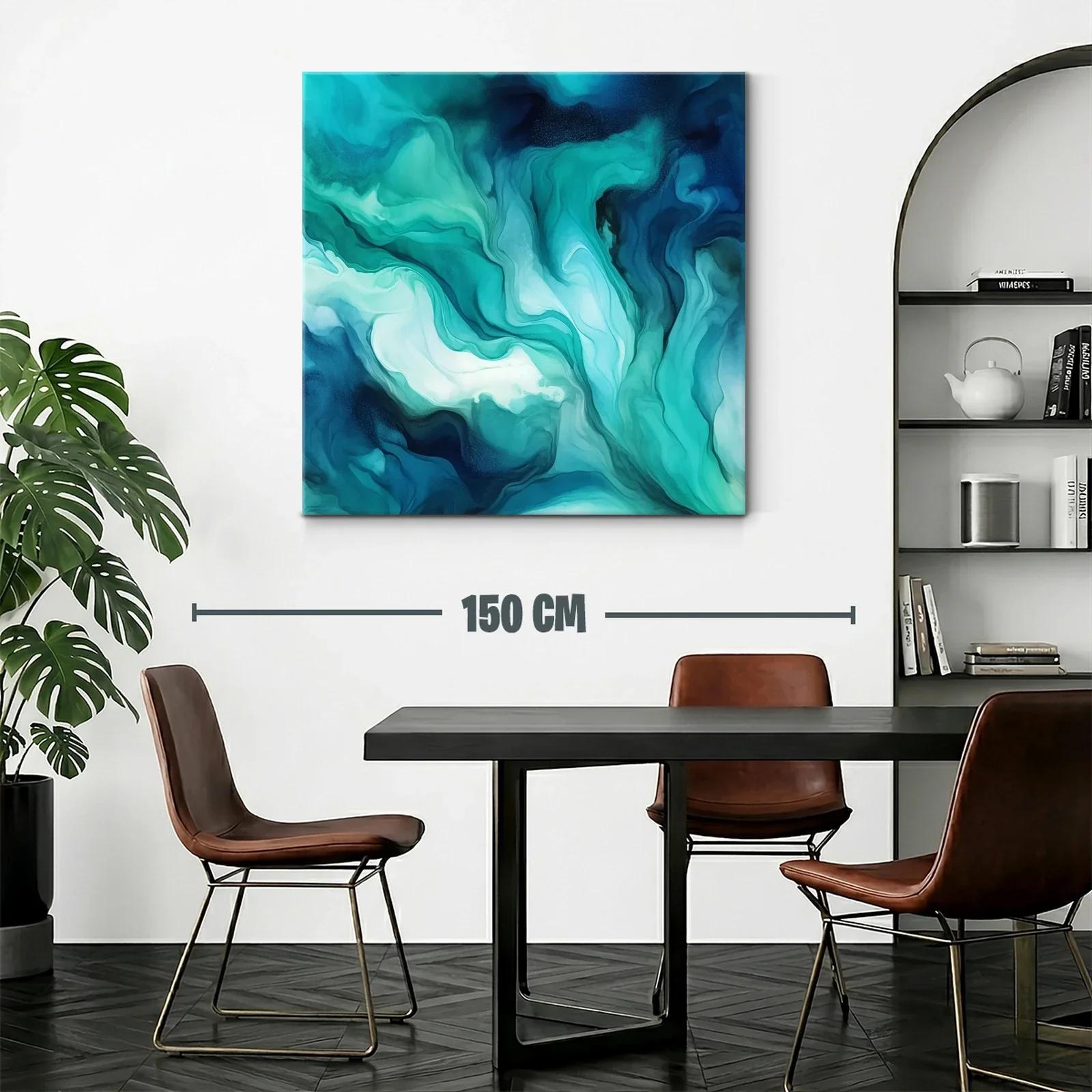 Cuadro abstracto en tonos aqua y azul marino — miniatura 2