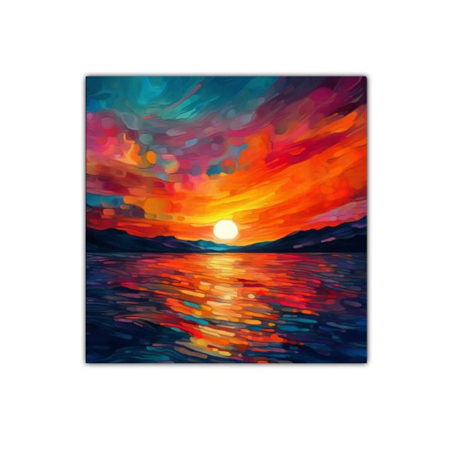 Cuadro decorativo con atardecer vibrante y mar tranquilo