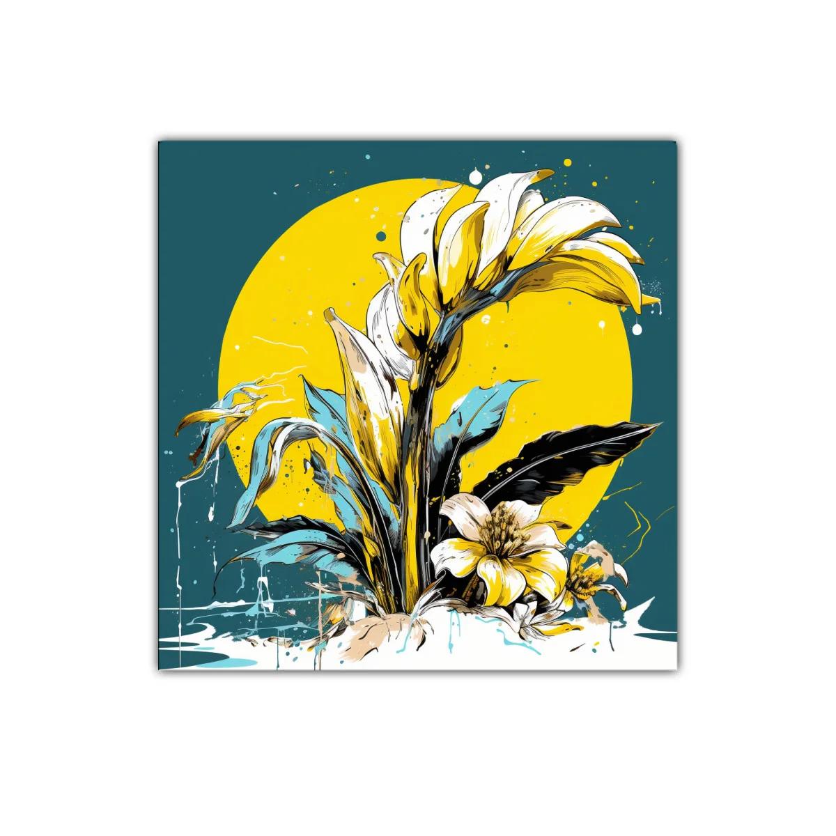 Composición floral vibrante con tonos amarillos y azules — imagen principal