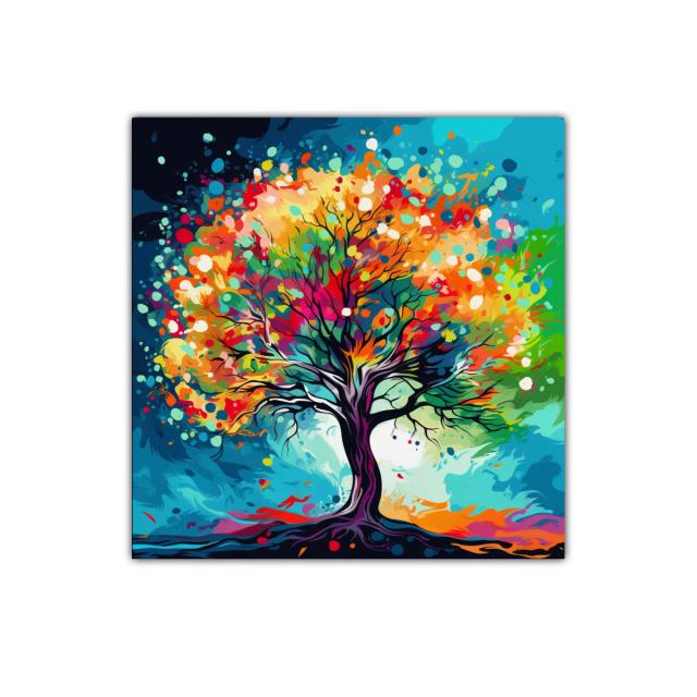 Árbol colorido en explosión de tonos vivos y dinámicos