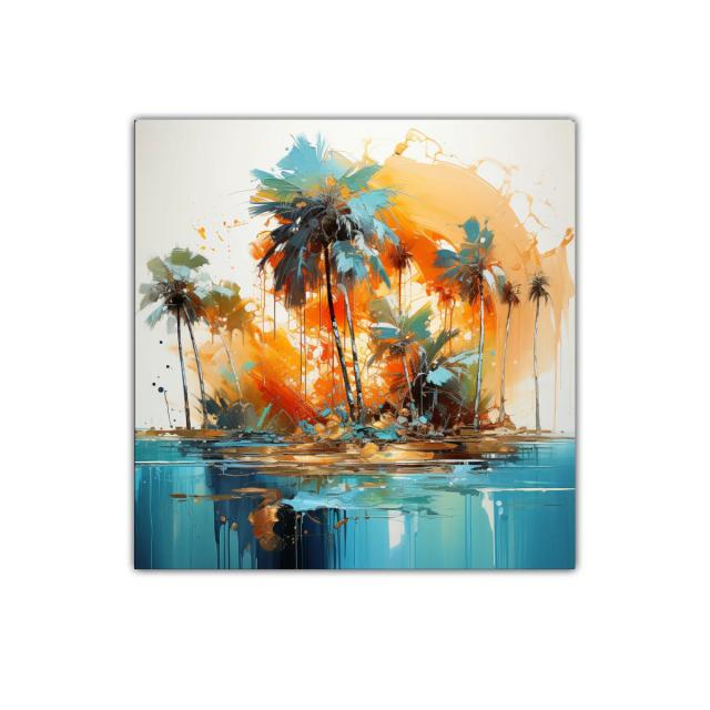 Palmeras tropicales con vibrantes tonos cálidos y fríos