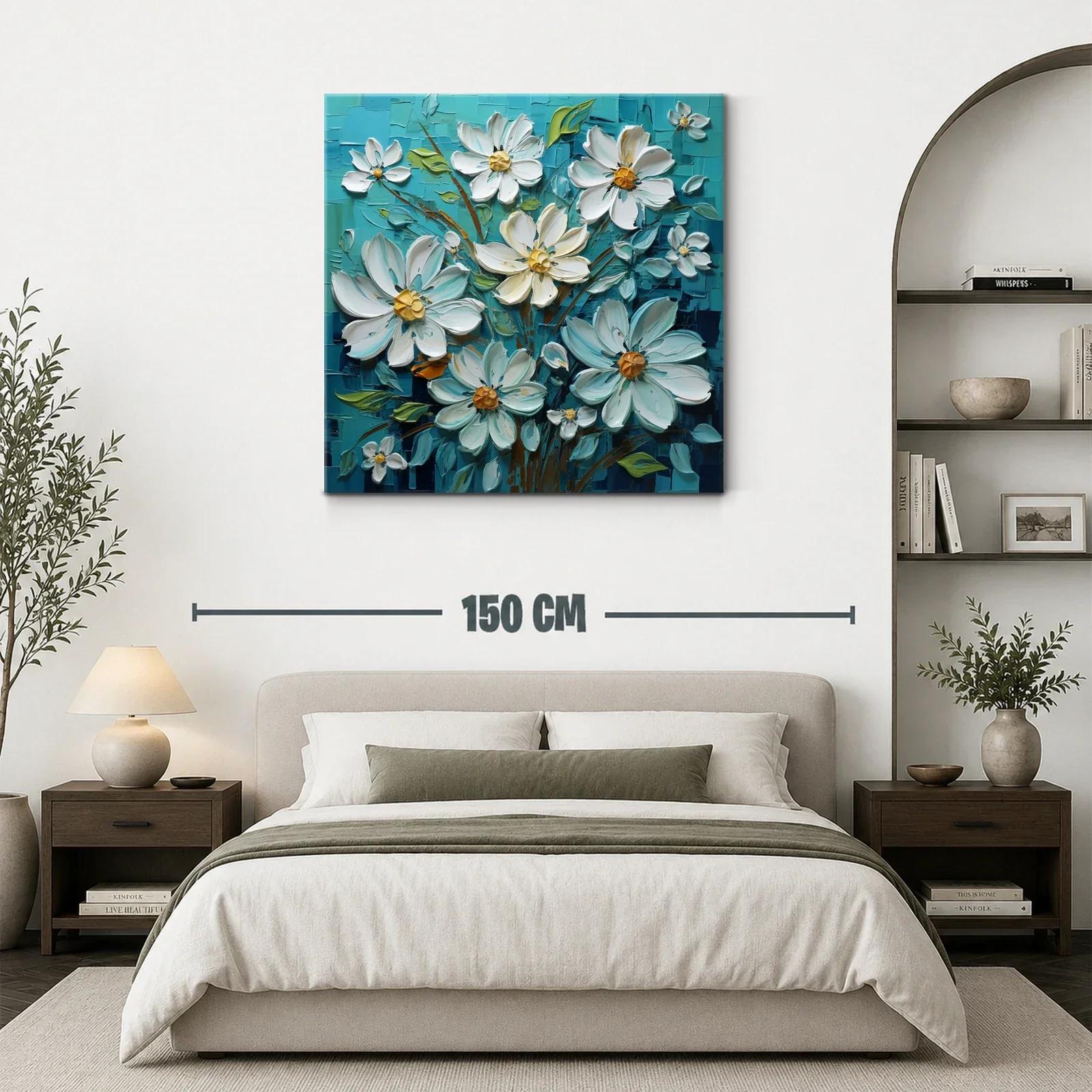 Flores blancas con fondo turquesa de gran textura — miniatura 3