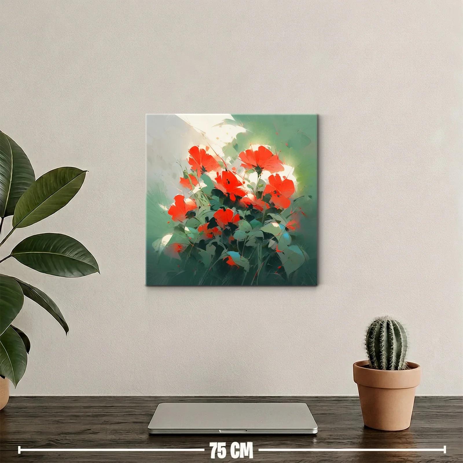 Cuadro flores rojas vibrantes entre follaje verde — miniatura 2