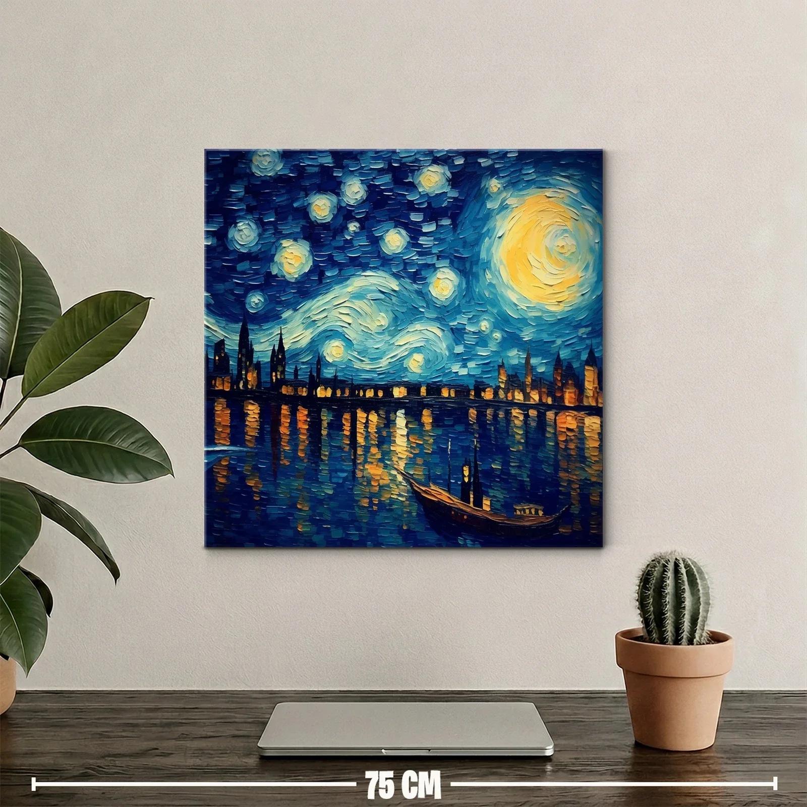 Paisaje nocturno vibrante con cielo estrellado y reflejos urbanos — miniatura 2