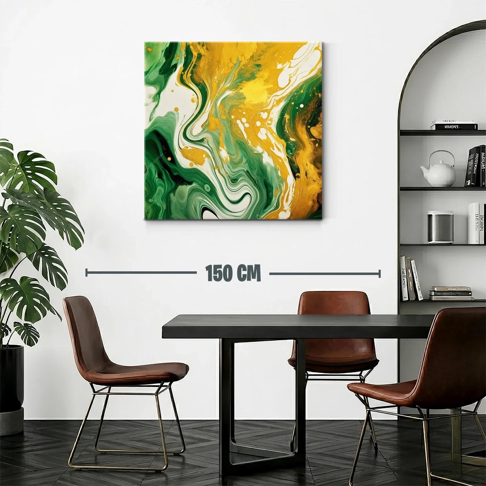 Cuadro abstracto en tonos verdes y dorados vibrantes — miniatura 2