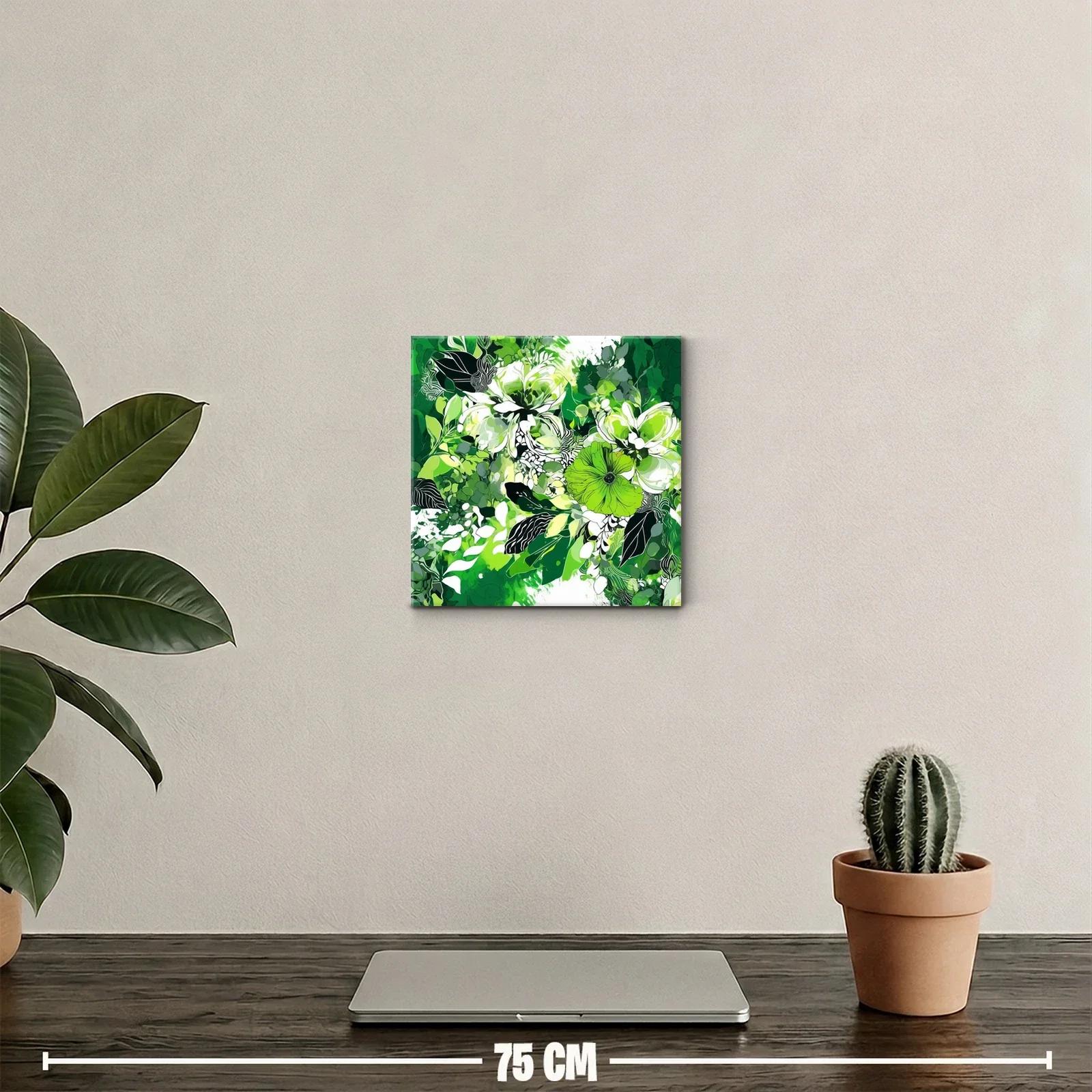 Cuadro decorativo floral con tonos verdes vibrantes y diseño moderno — miniatura 2