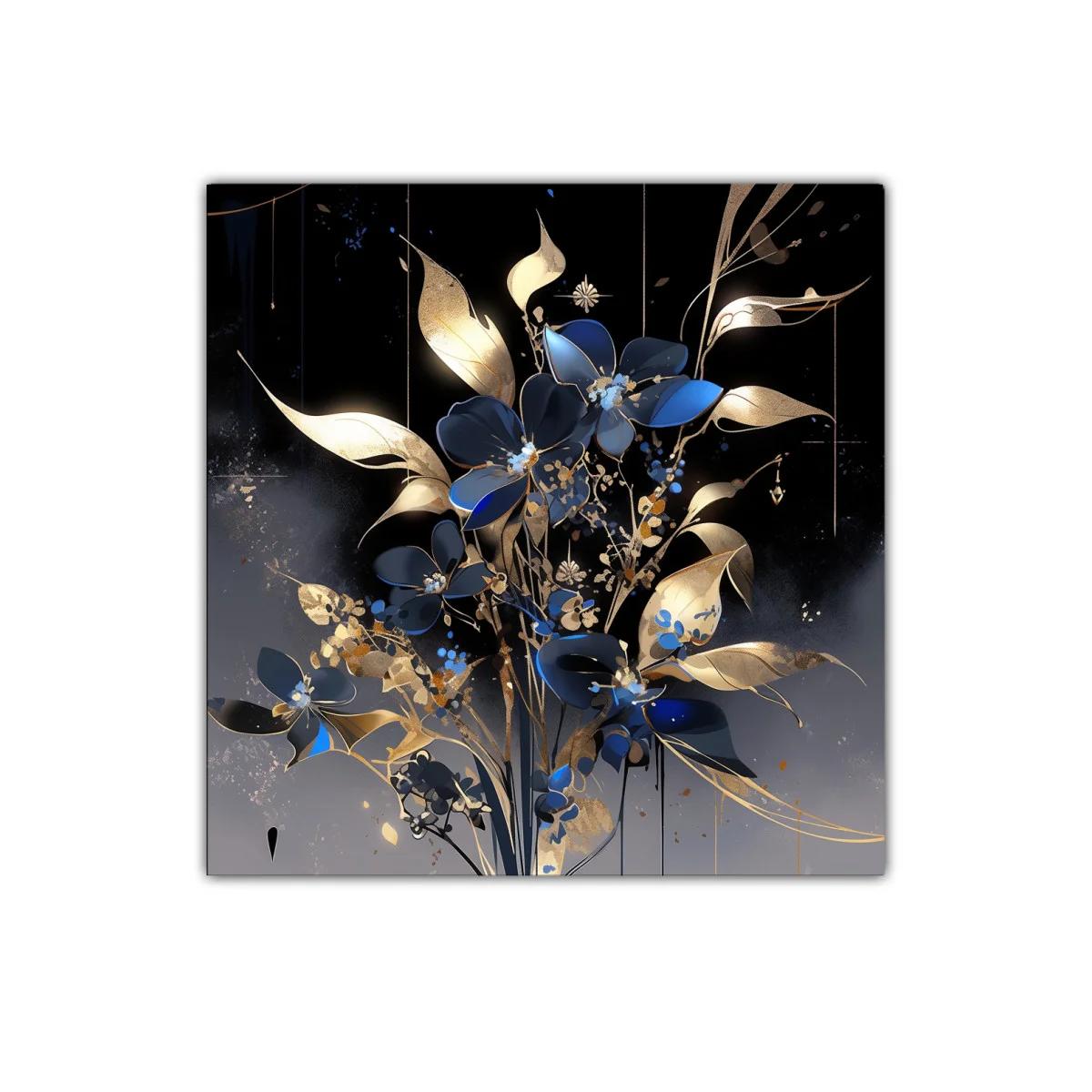Elegancia floral en tonos azul y dorado para decorar