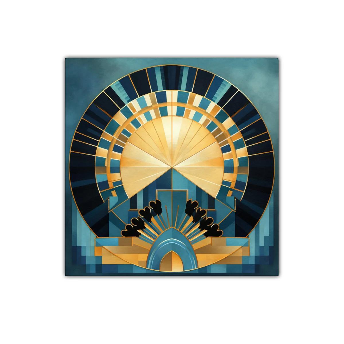 Composición geométrica en tonos azules y dorados — imagen principal