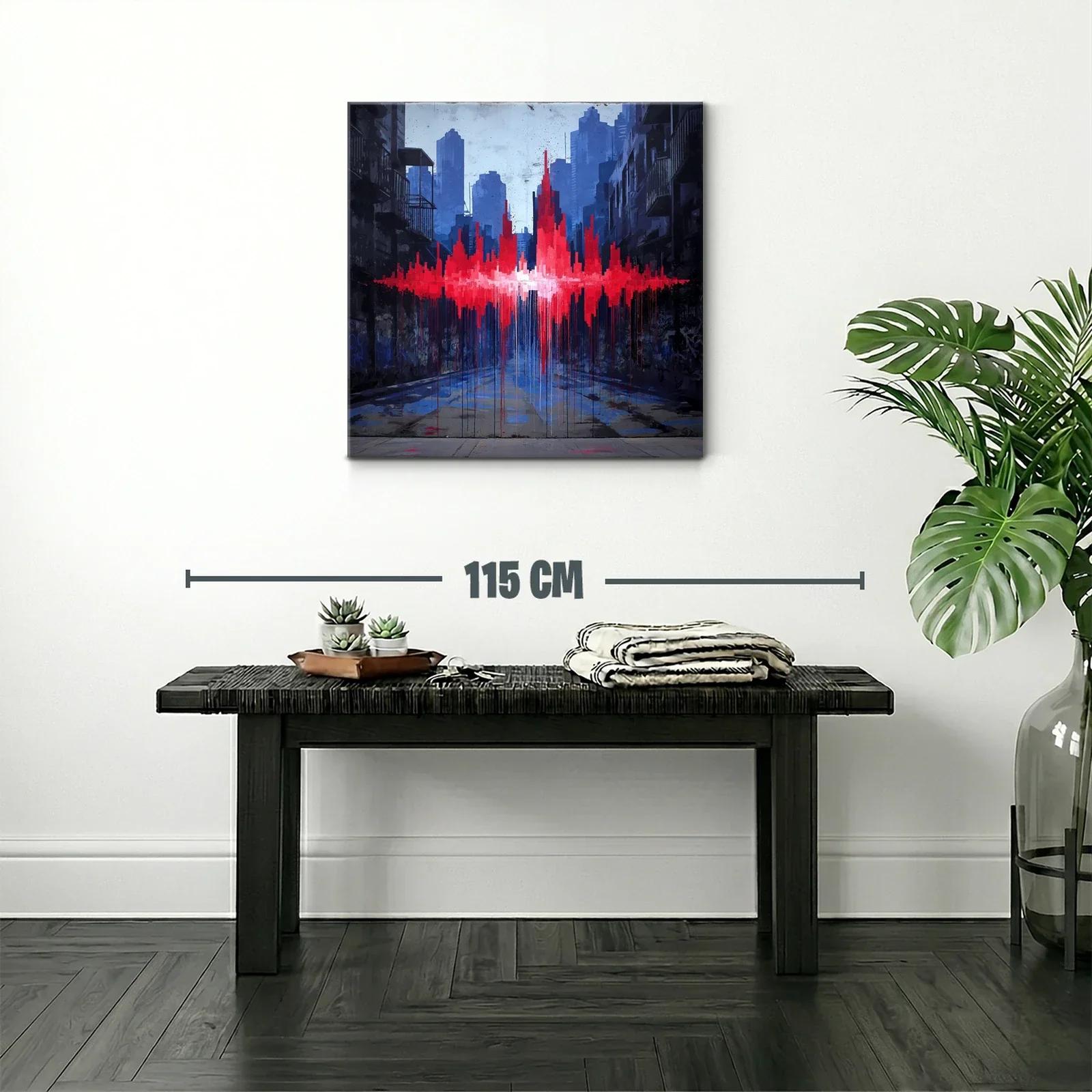 Impacto urbano con vibrante pulso rojo en paisaje gris — miniatura 2