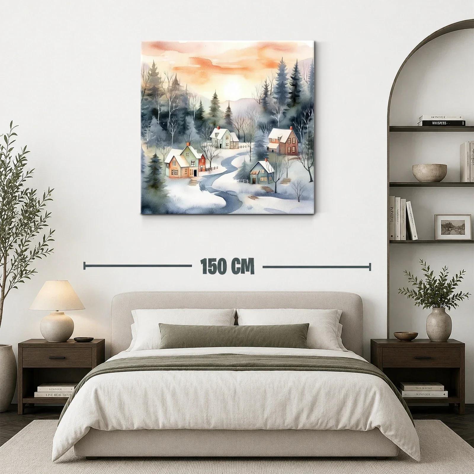 Paisaje invernal con riachuelos y cabañas al amanecer — miniatura 3