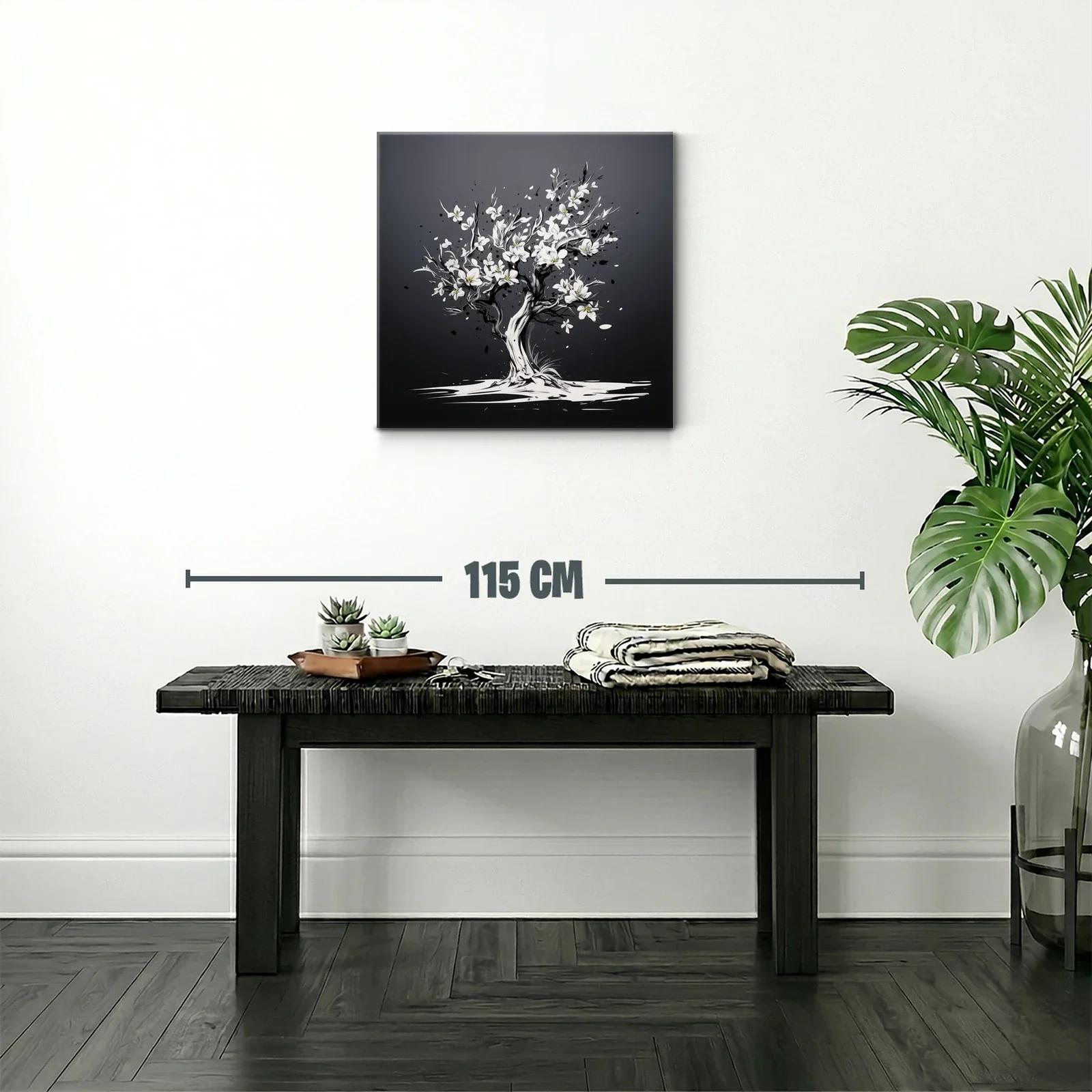 Árbol floreciente en tonos gris y blanco elegante — miniatura 2