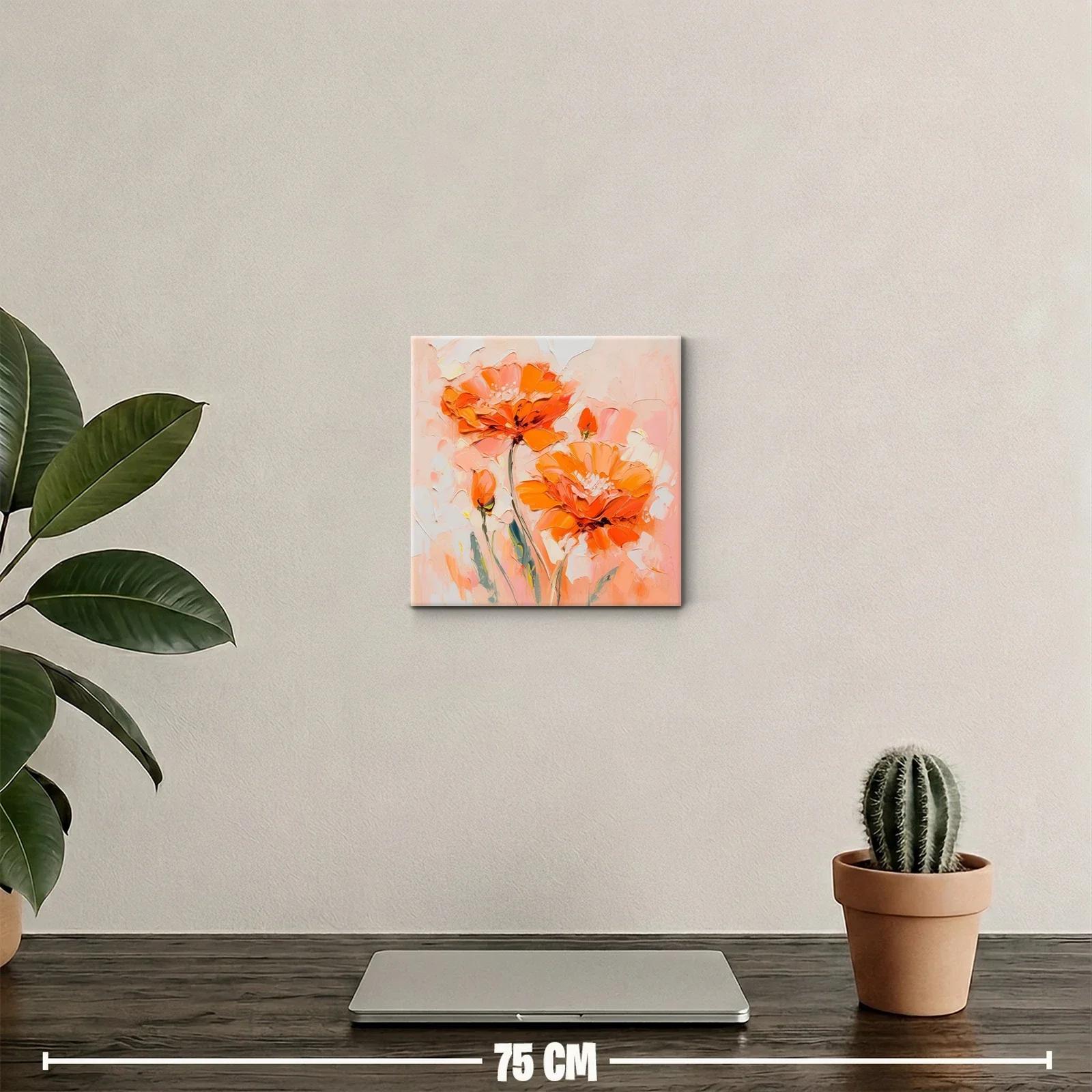 Cuadro en tonos cálidos con flores vibrantes y textura rica — miniatura 2