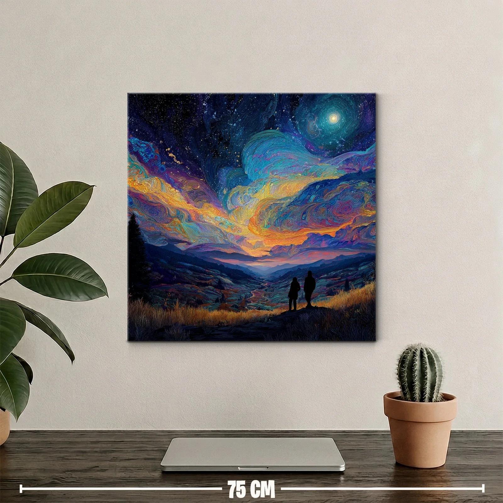 Paisaje nocturno con cielo estrellado y figuras en silueta — miniatura 2