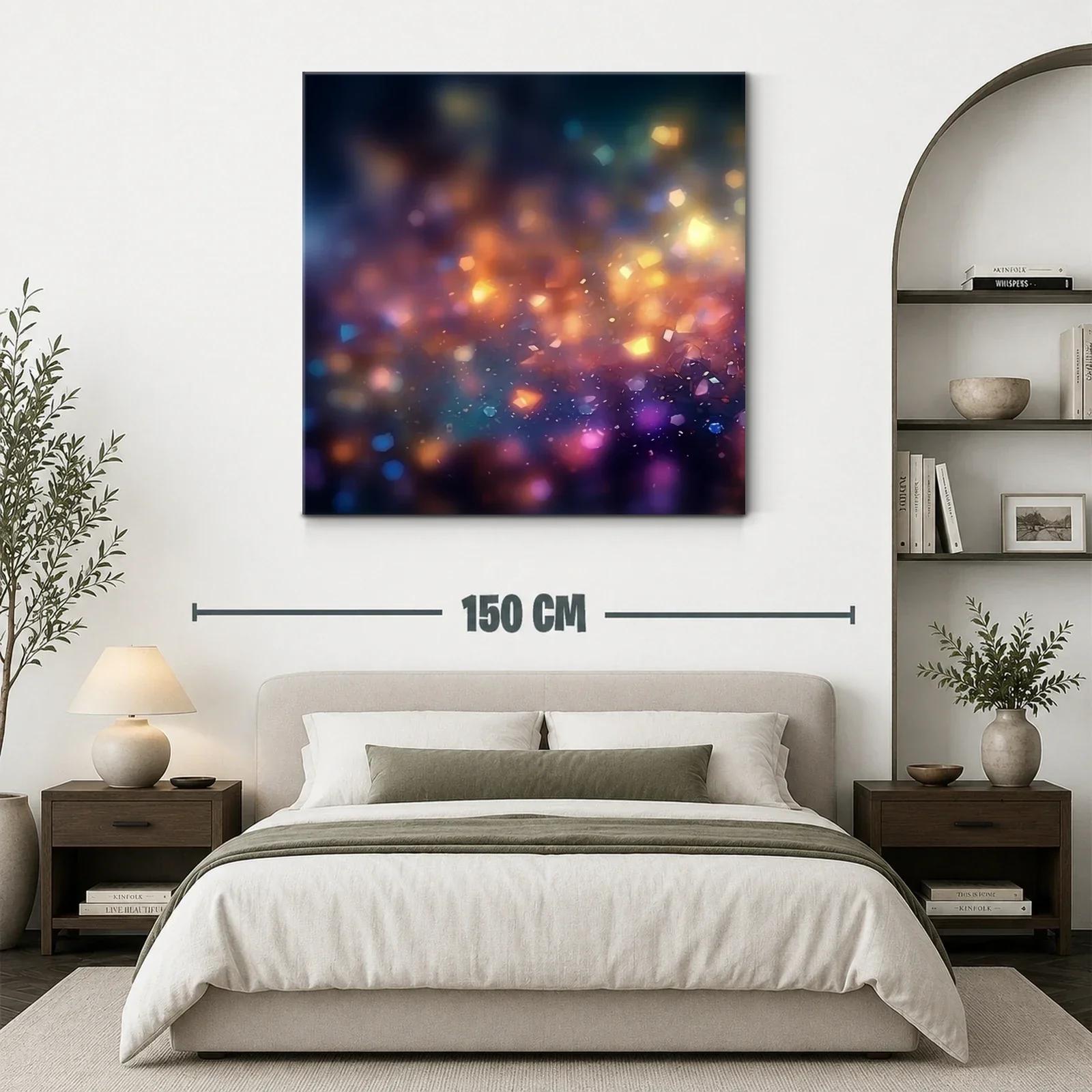 Cuadro abstracto luces difusas en tonos cálidos y fríos — miniatura 3