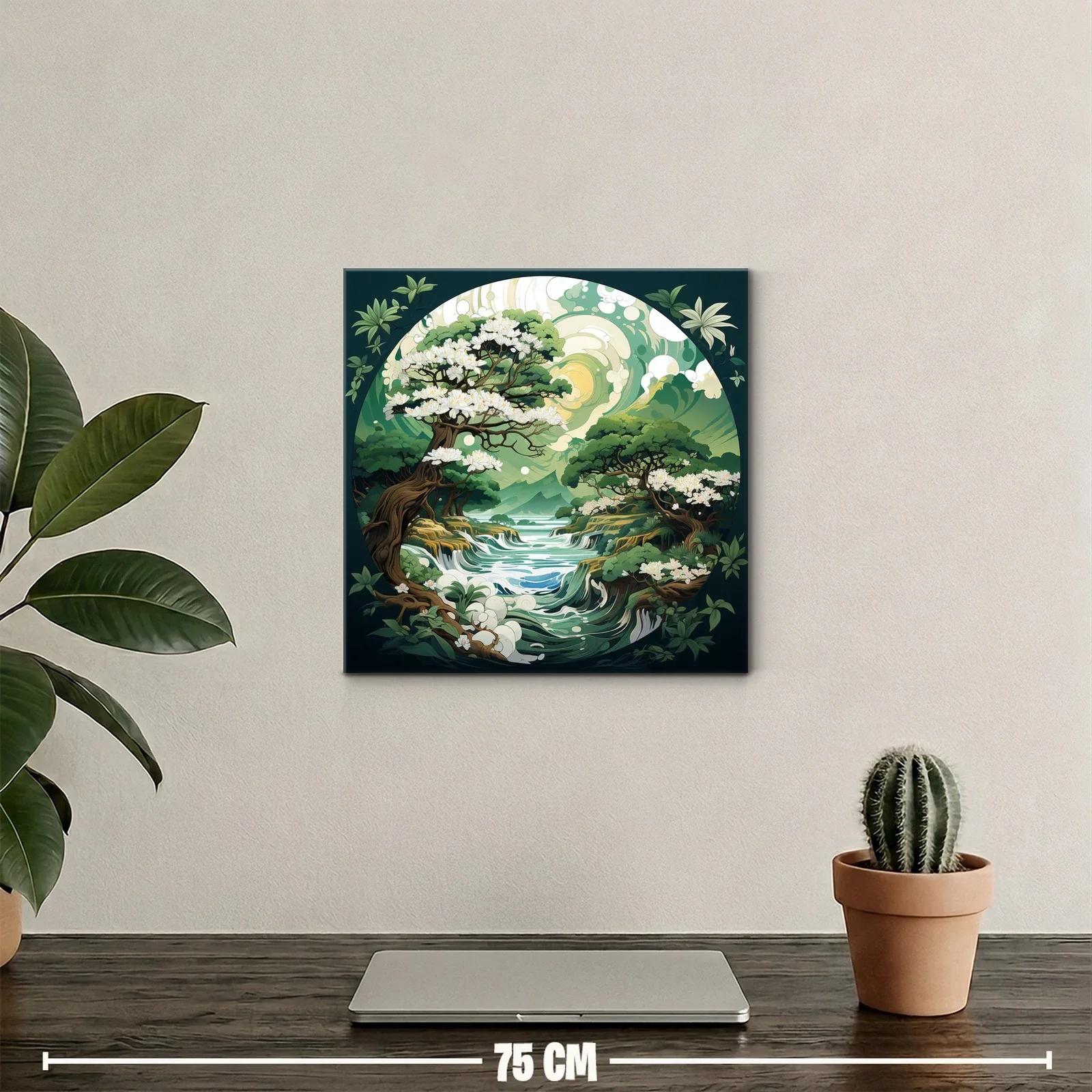 Paisaje onírico con árboles floridos y río serpenteante — miniatura 2