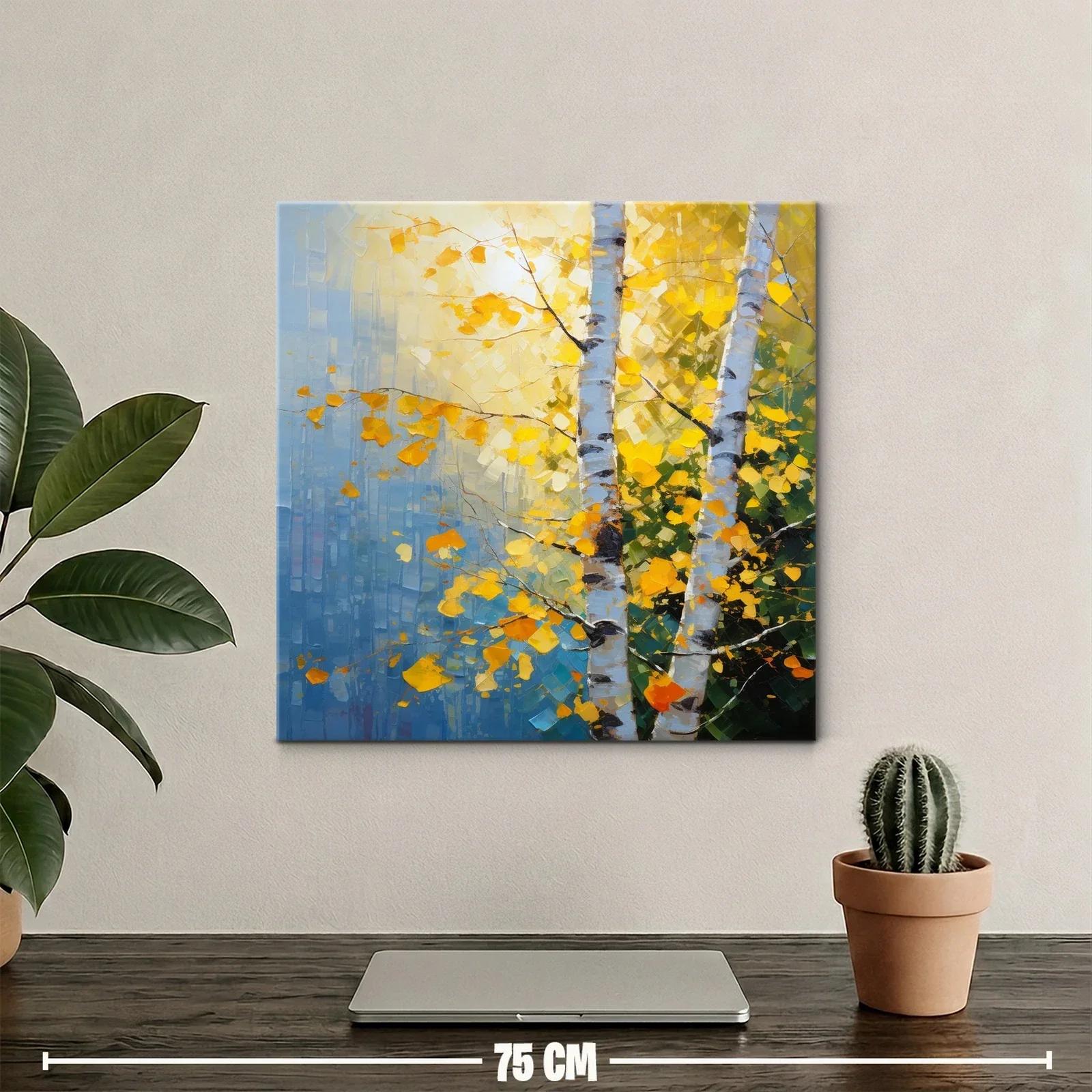 Cuadro con árboles de otoño en tonos cálidos y azules — miniatura 2