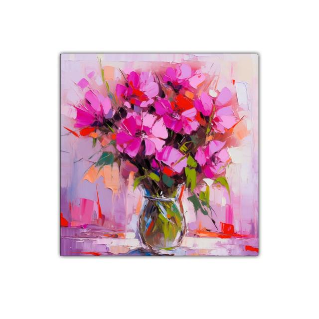 Cuadro decorativo con ramo vibrante de flores rosas y fucsias