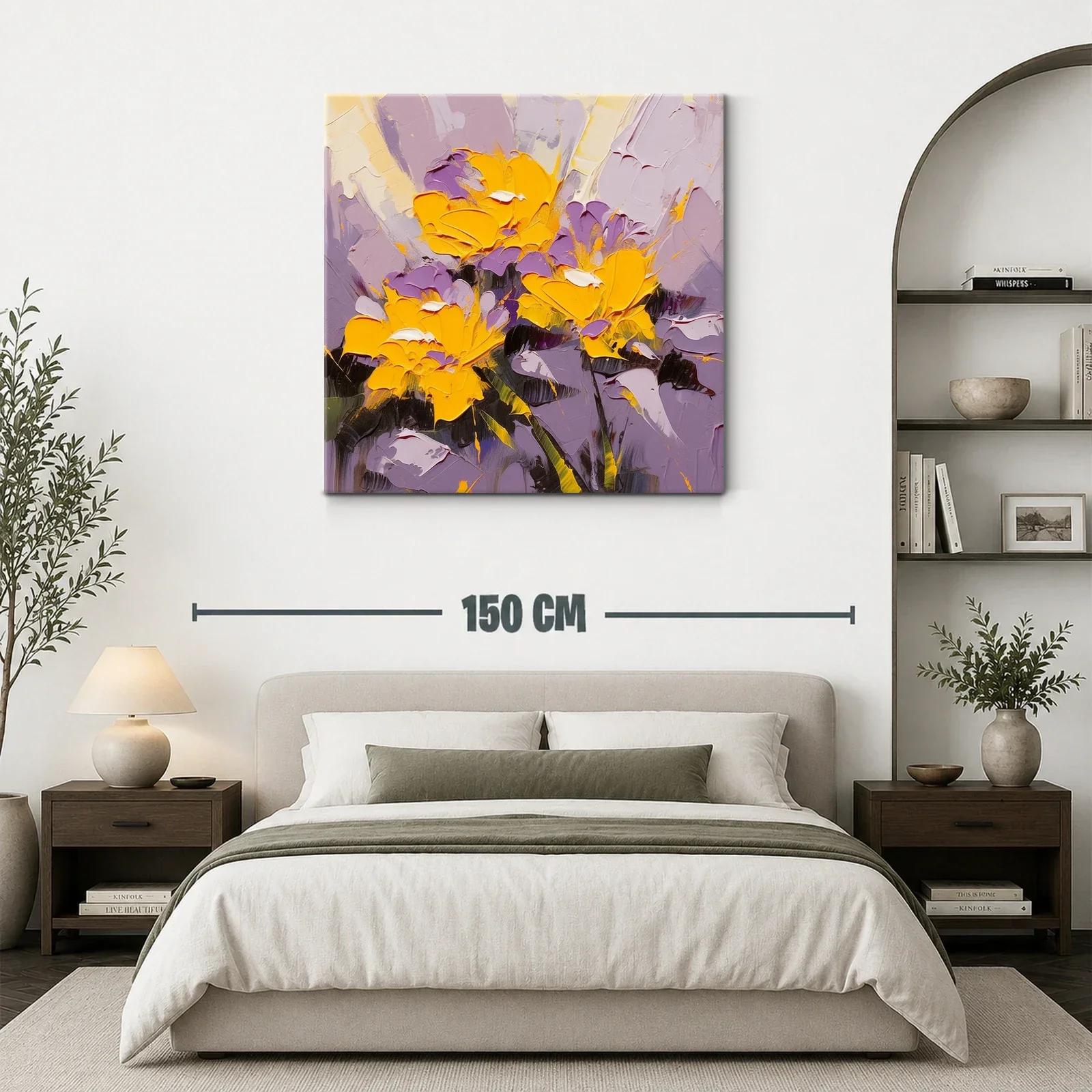 Cuadro floral vibrante con tonos cálidos y lilas — miniatura 3