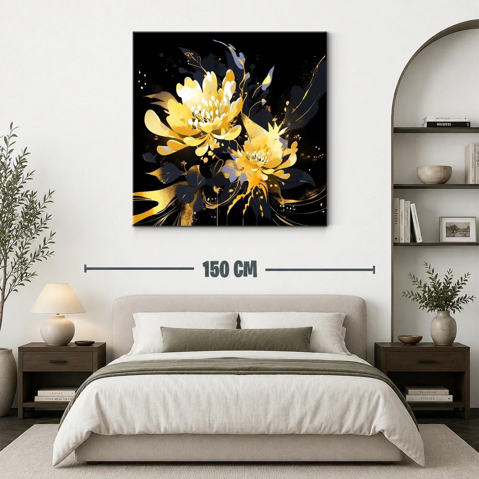 Cuadro floral vibrante con tonos amarillos y negros — miniatura 3