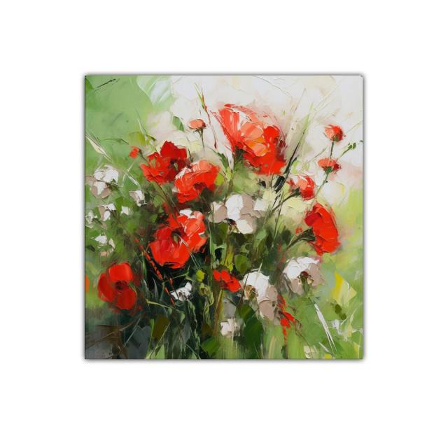 Cuadro floral vibrante con amapolas y naturaleza fresca