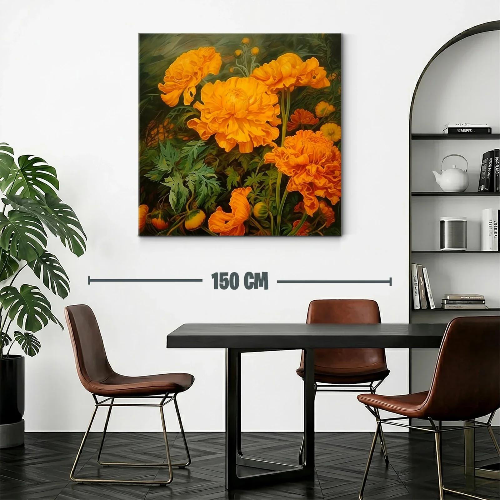 Cuadro con vibrantes flores naranjas y hojas verdes — miniatura 2