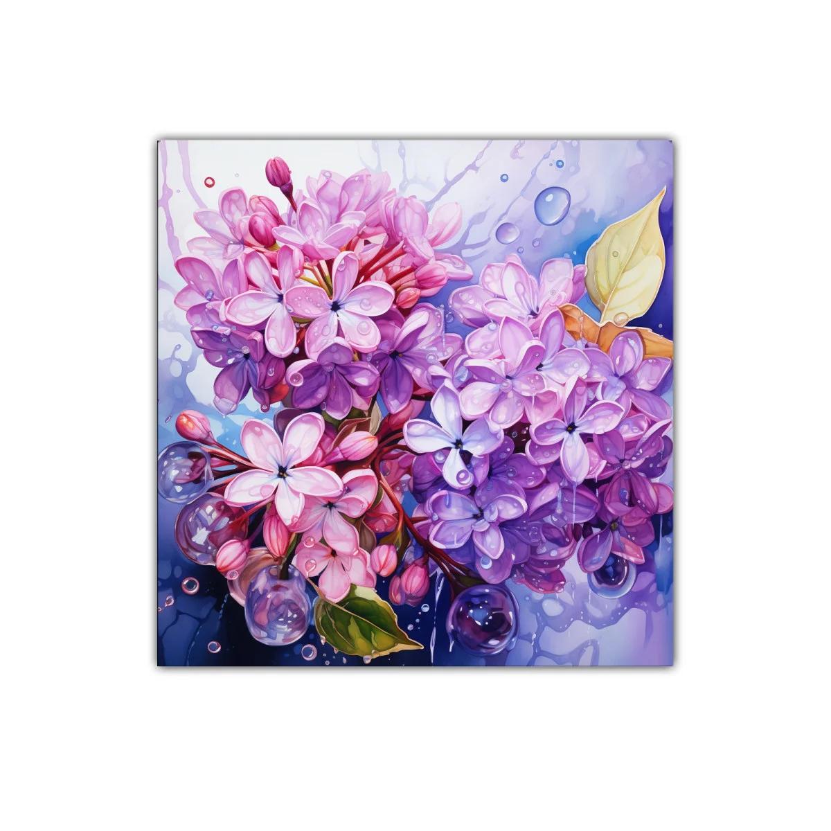 Cuadro floral con flores lilas y rosas brillante — imagen principal