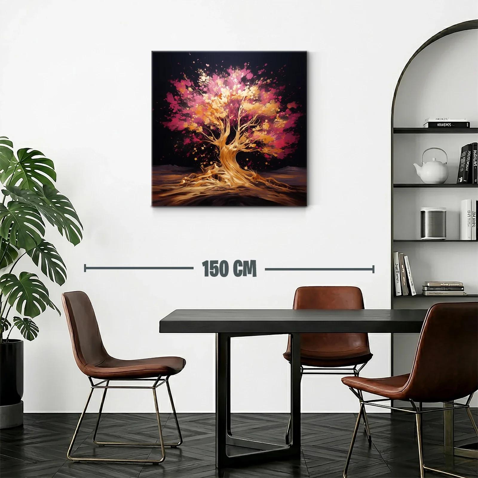 Árbol vibrante con tonos dorados y rosas en fondo oscuro — miniatura 2