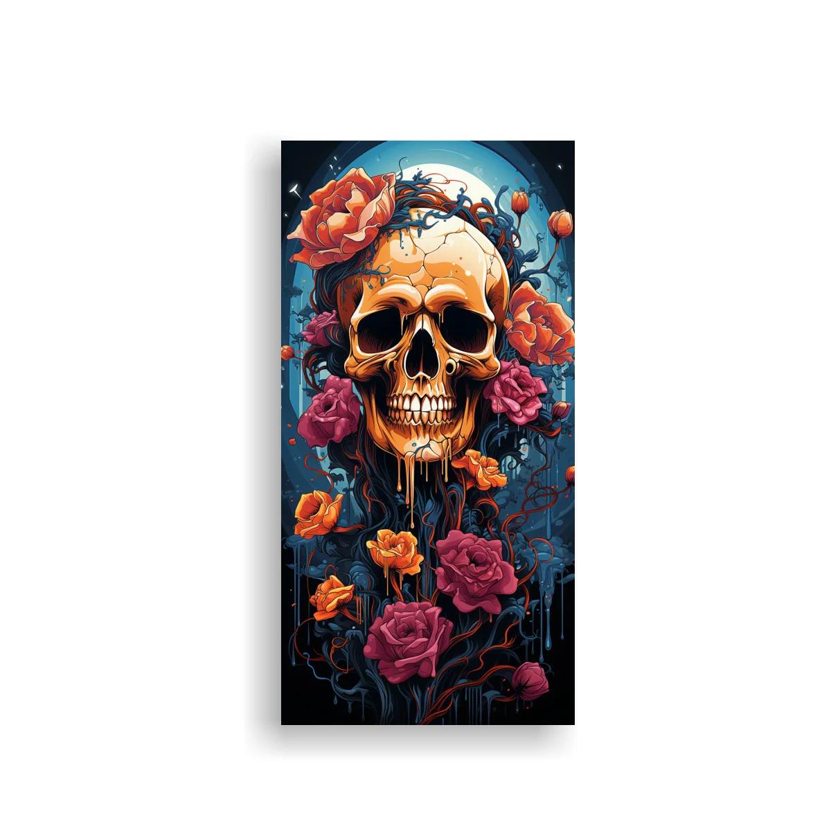Cuadro calavera con rosas y luna llena — imagen principal