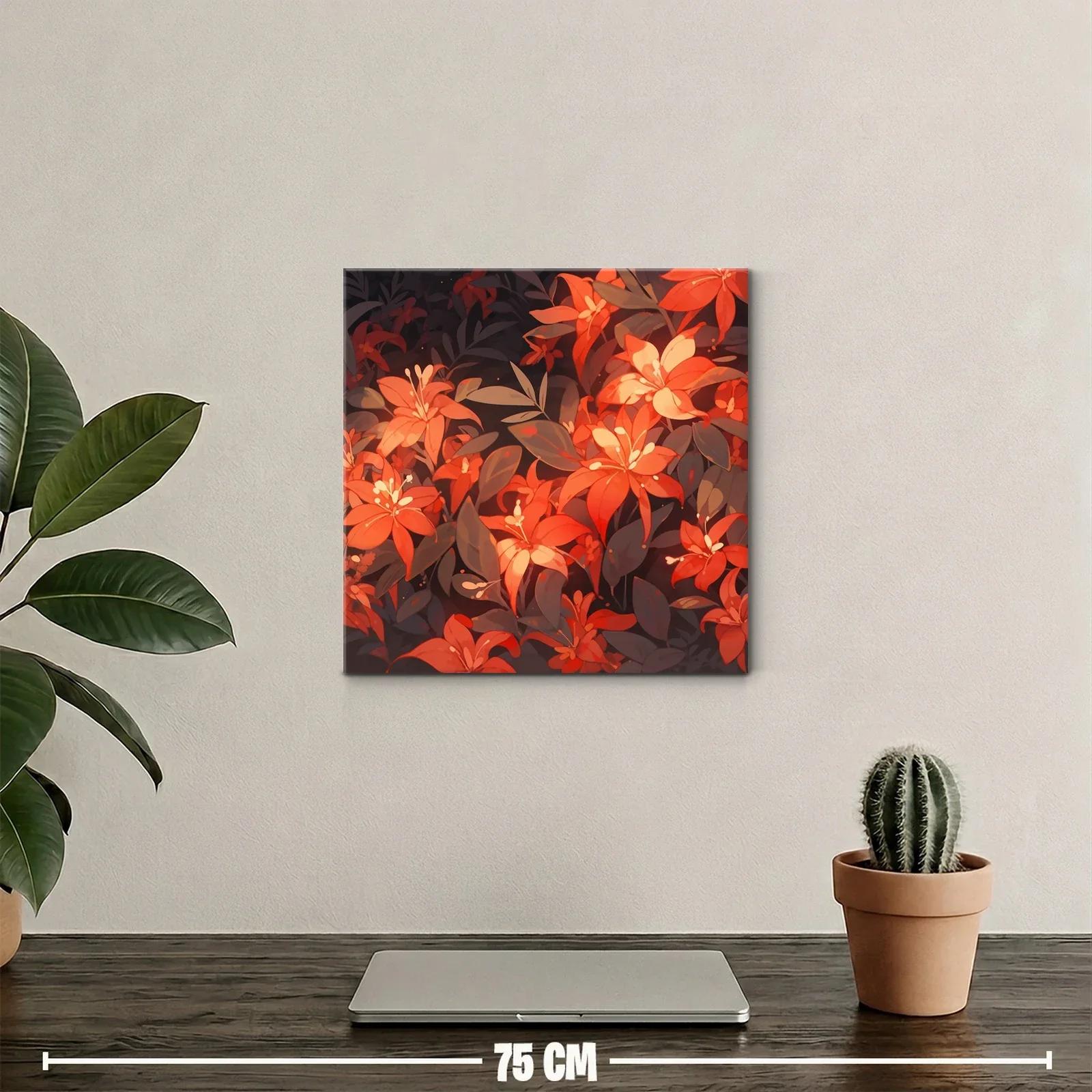 Cuadro de flores vibrantes en tonos cálidos y oscuros — miniatura 2