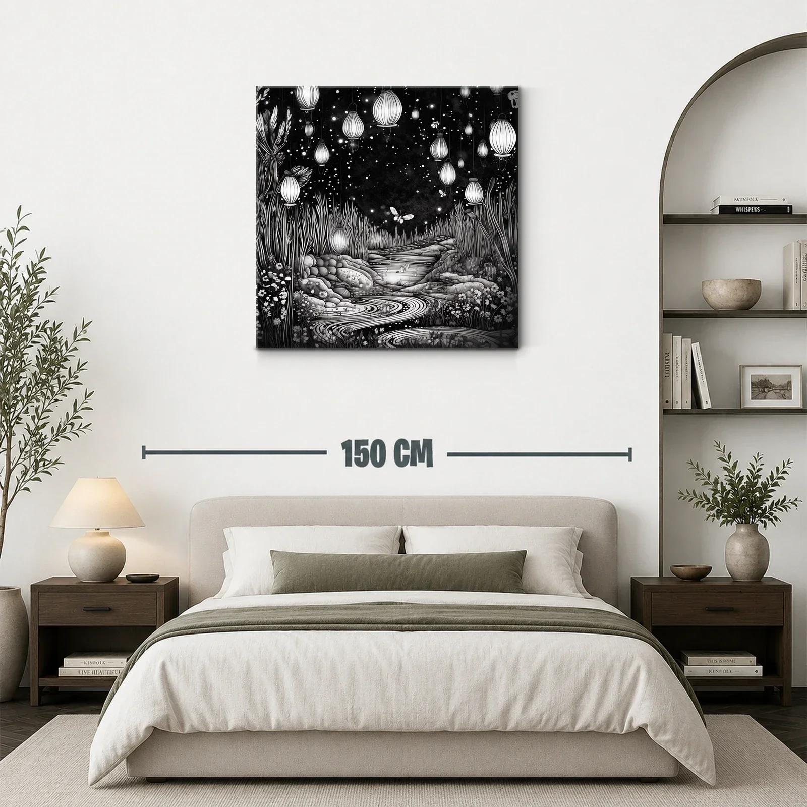 Paisaje nocturno con linternas y mariposas brillantes — miniatura 3
