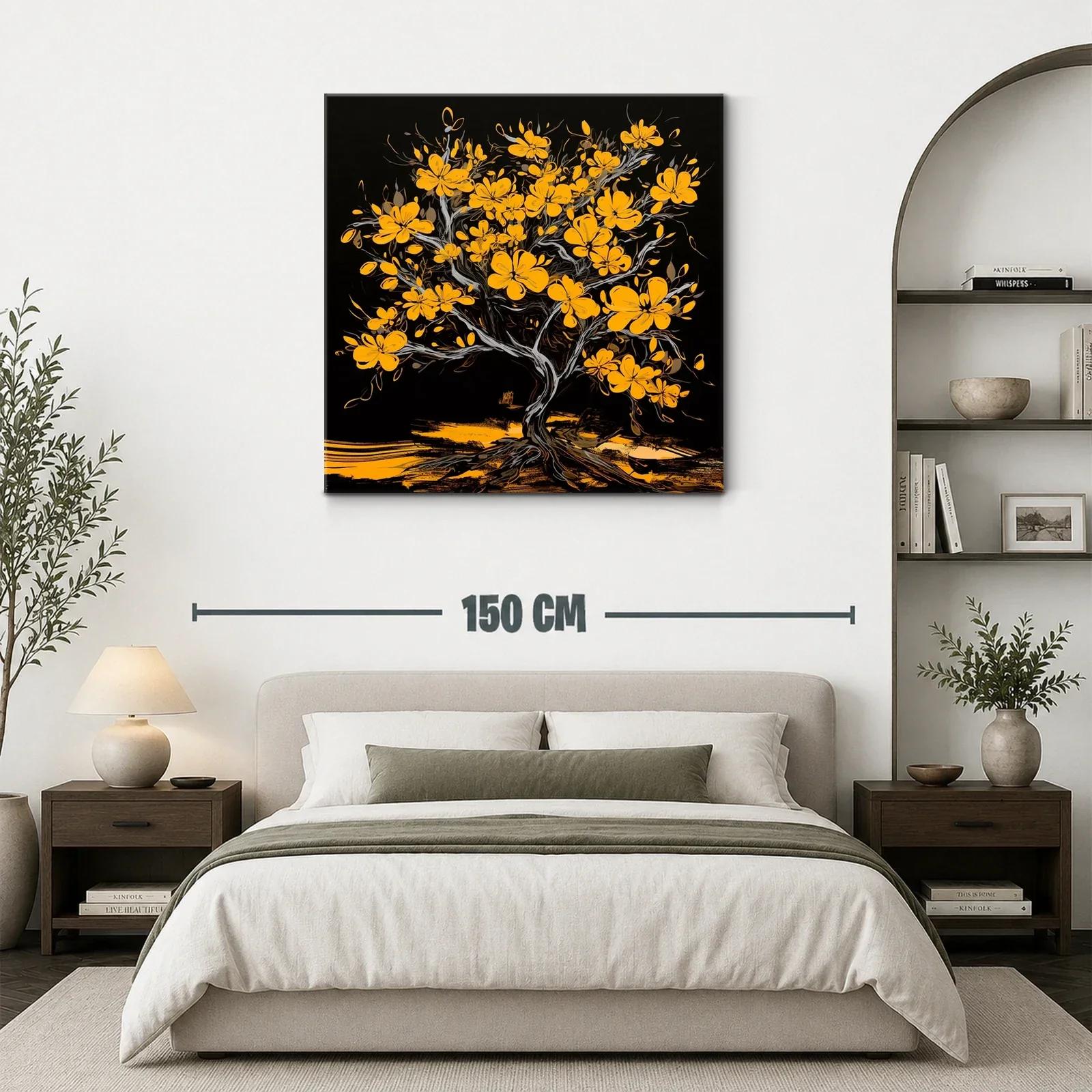 Árbol con flores amarillas sobre fondo negro intenso — miniatura 3