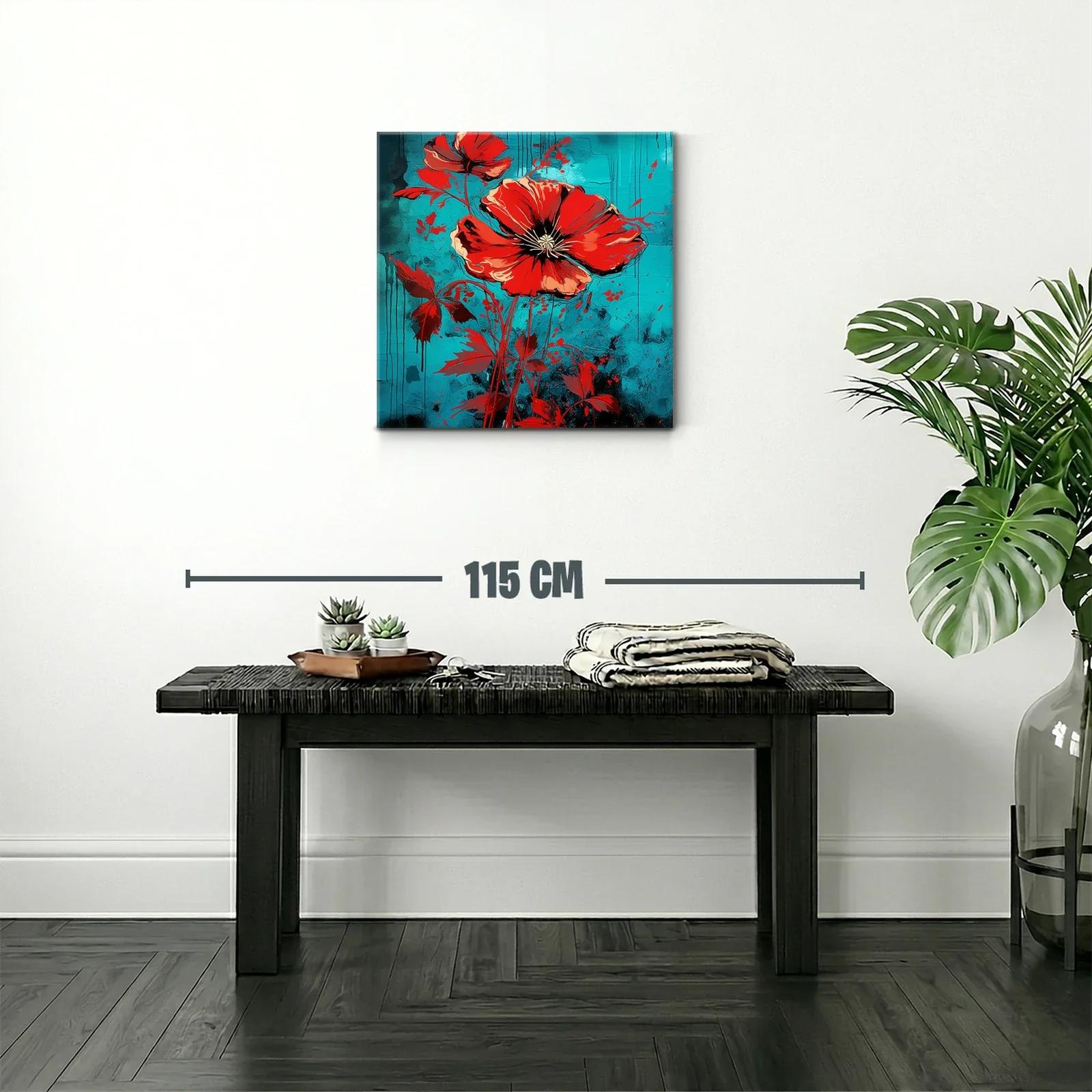 Llamativo cuadro floral con amapolas rojas y fondo azul — miniatura 2