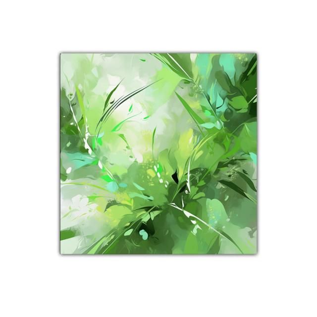Cuadro abstracto con explosión de verdes naturales