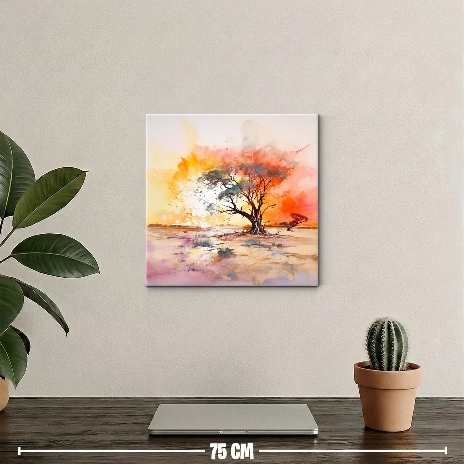 Paisaje de árbol solitario al atardecer en tonos cálidos — miniatura 2