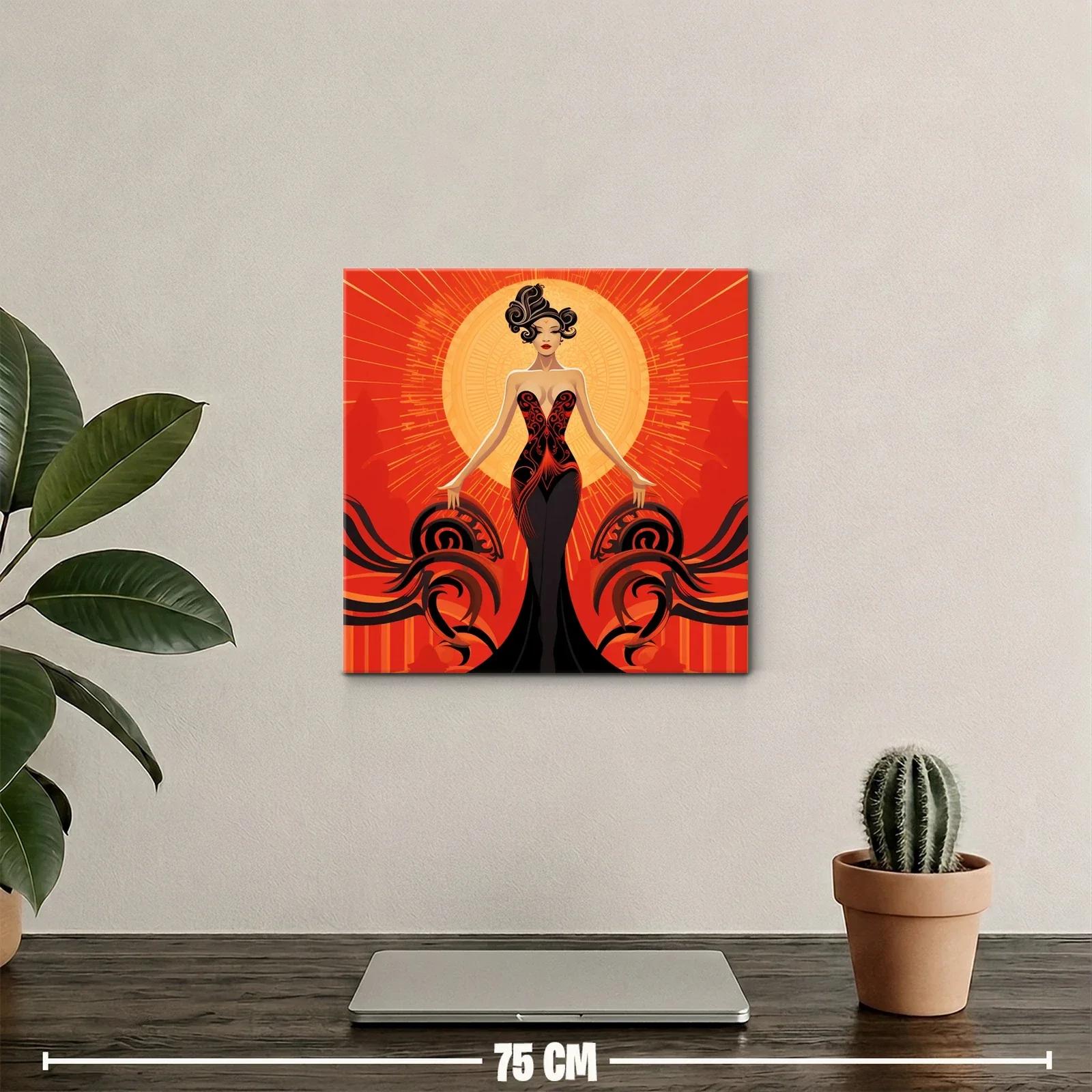 Figura femenina en vestido elegante con fondo solar vibrante — miniatura 2