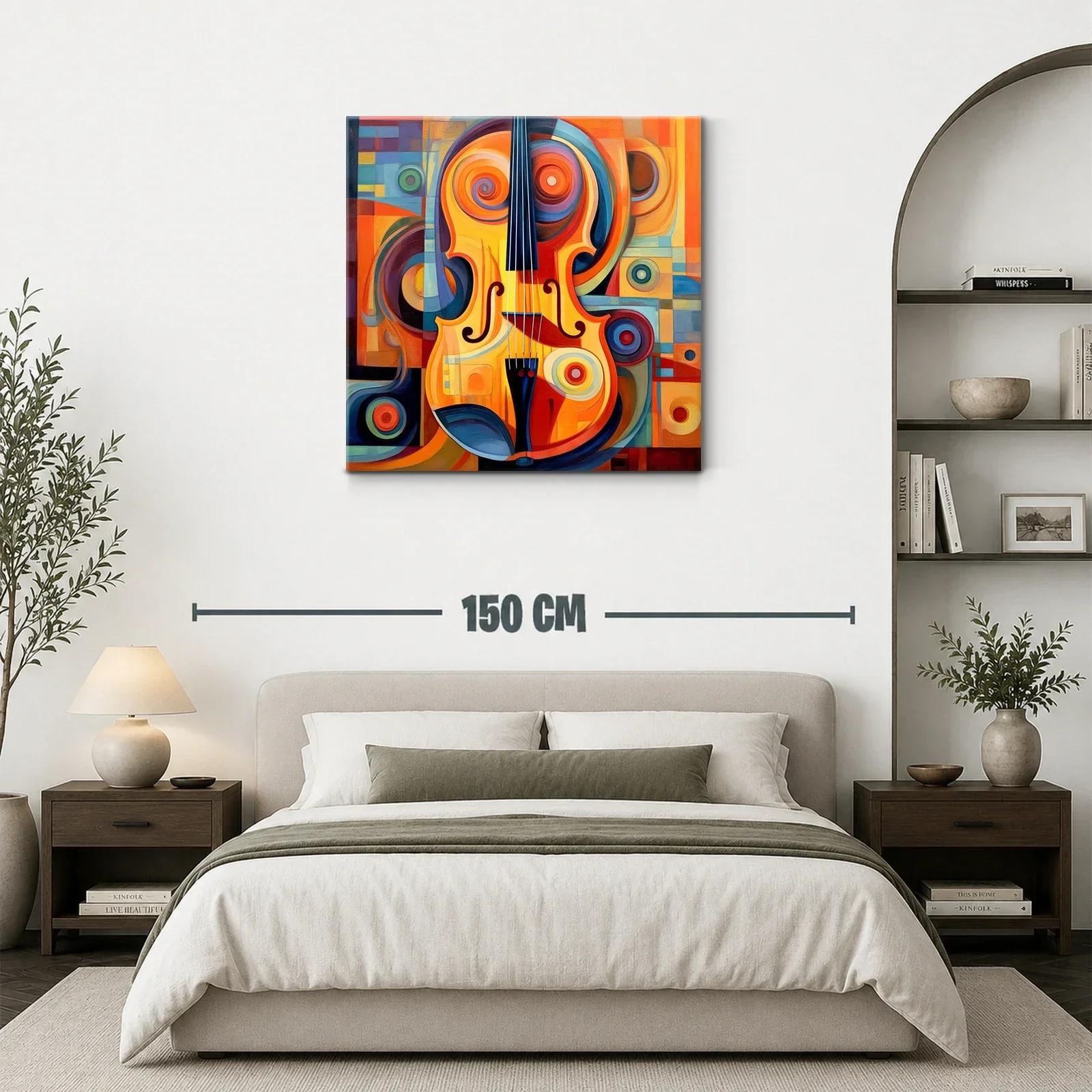 Cuadro vibrante con violín en tonos cálidos y formas abstractas — miniatura 3