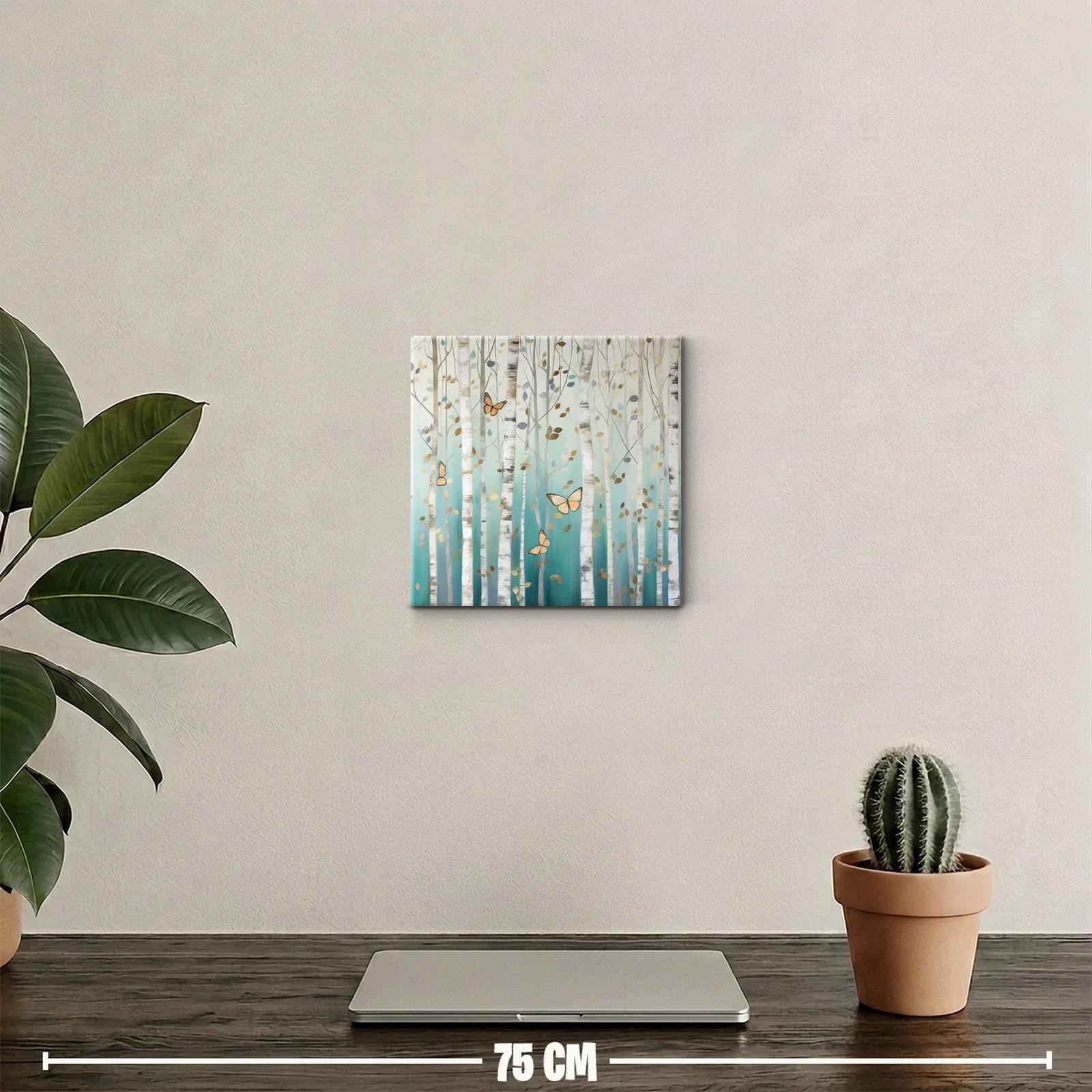Bosque de abedules con mariposas doradas y azul turquesa — miniatura 2