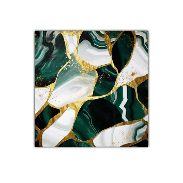 Cuadro abstracto con vetas verdes y detalles dorados